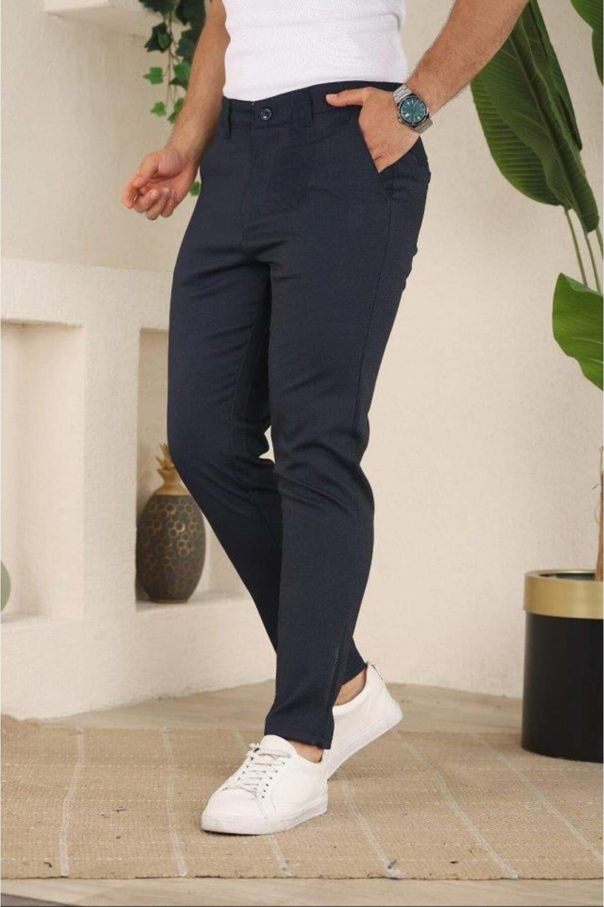 modamtn Erkek Casual Slim Fit Cord Desenli Kumaş Pantolon