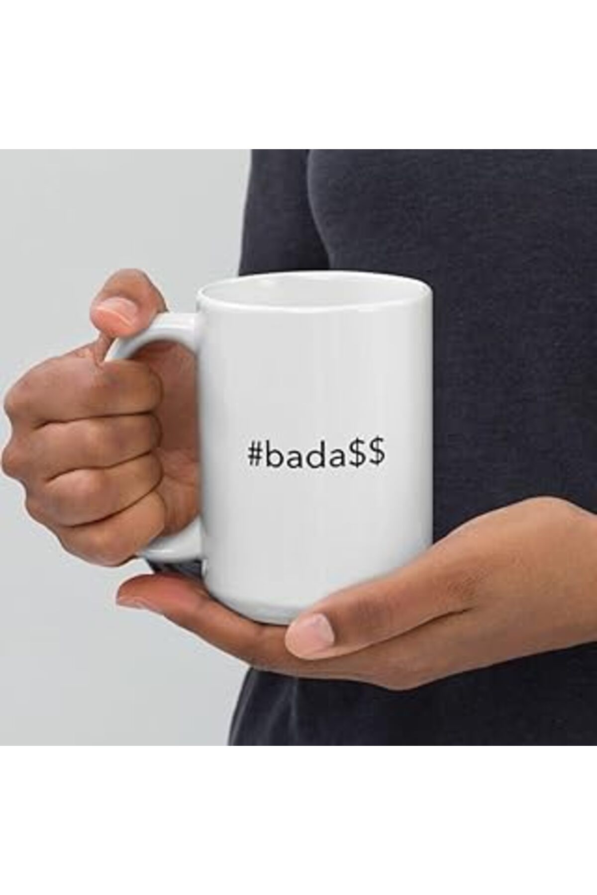 ASİTAN Print Dore Etiket Hashtag Badass - Beyaz Parlak Kupa - İngilizce Kahve Kupa