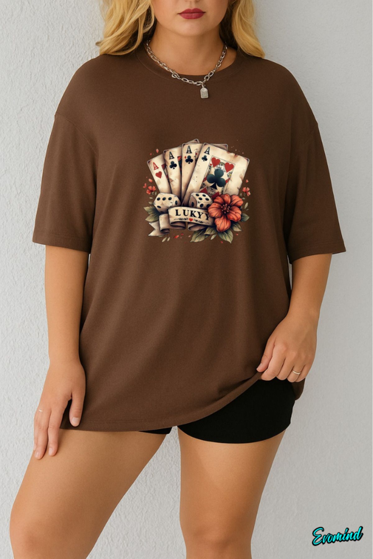 Evomind Büyük Beden Lukyy Baskılı T-shirt
