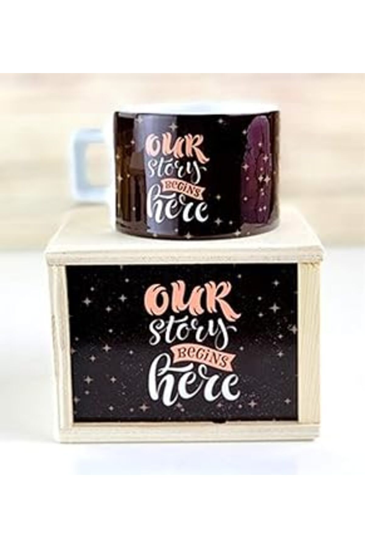 Mu Art Ahşap Giftmoda Ahşap Kutusunda Our Story Tasarımlı Kupa Bardak