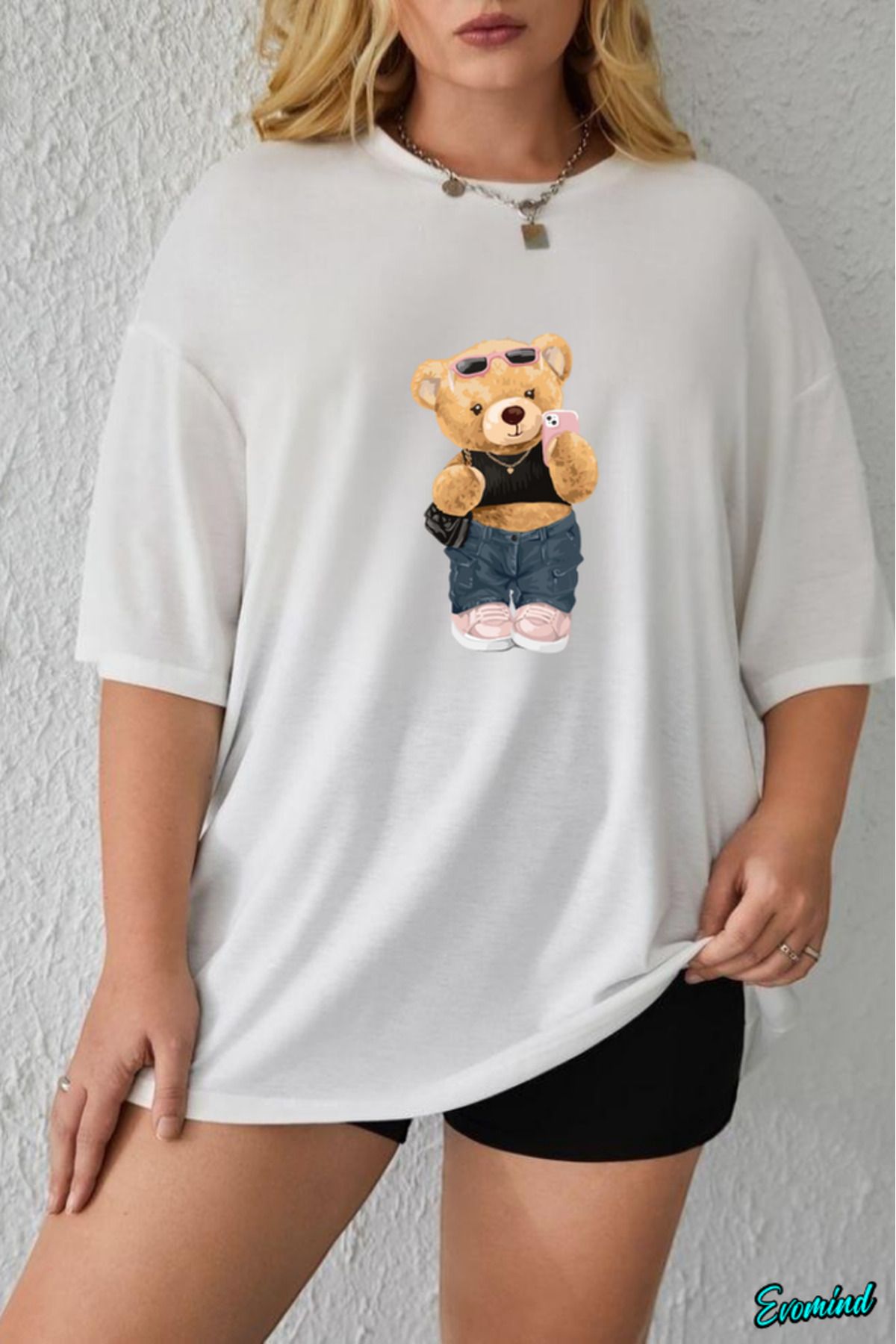 Evomind Büyük Beden Şirin Ayıcık Baskılı T-shirt