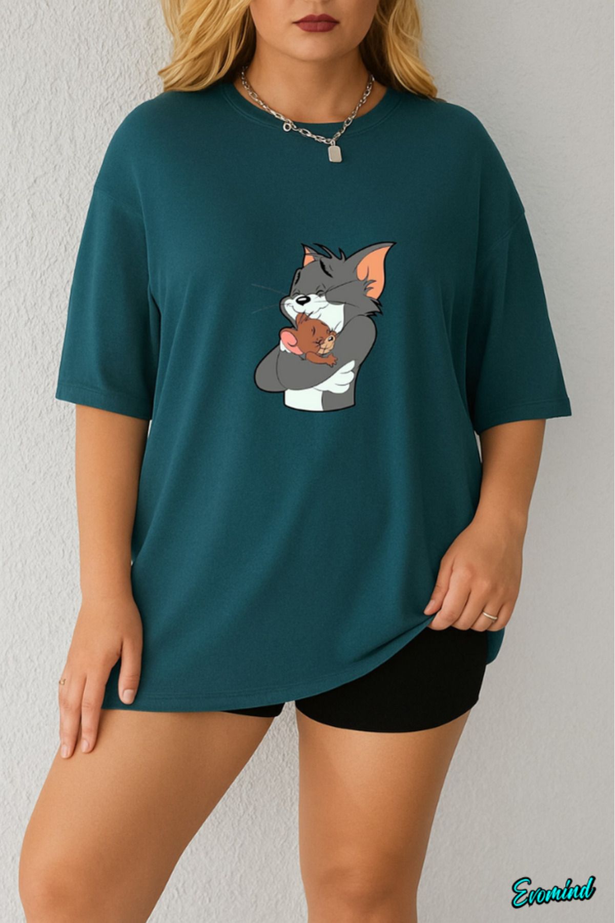 Evomind Büyük Beden Çizgi Karakter Baskılı T-shirt