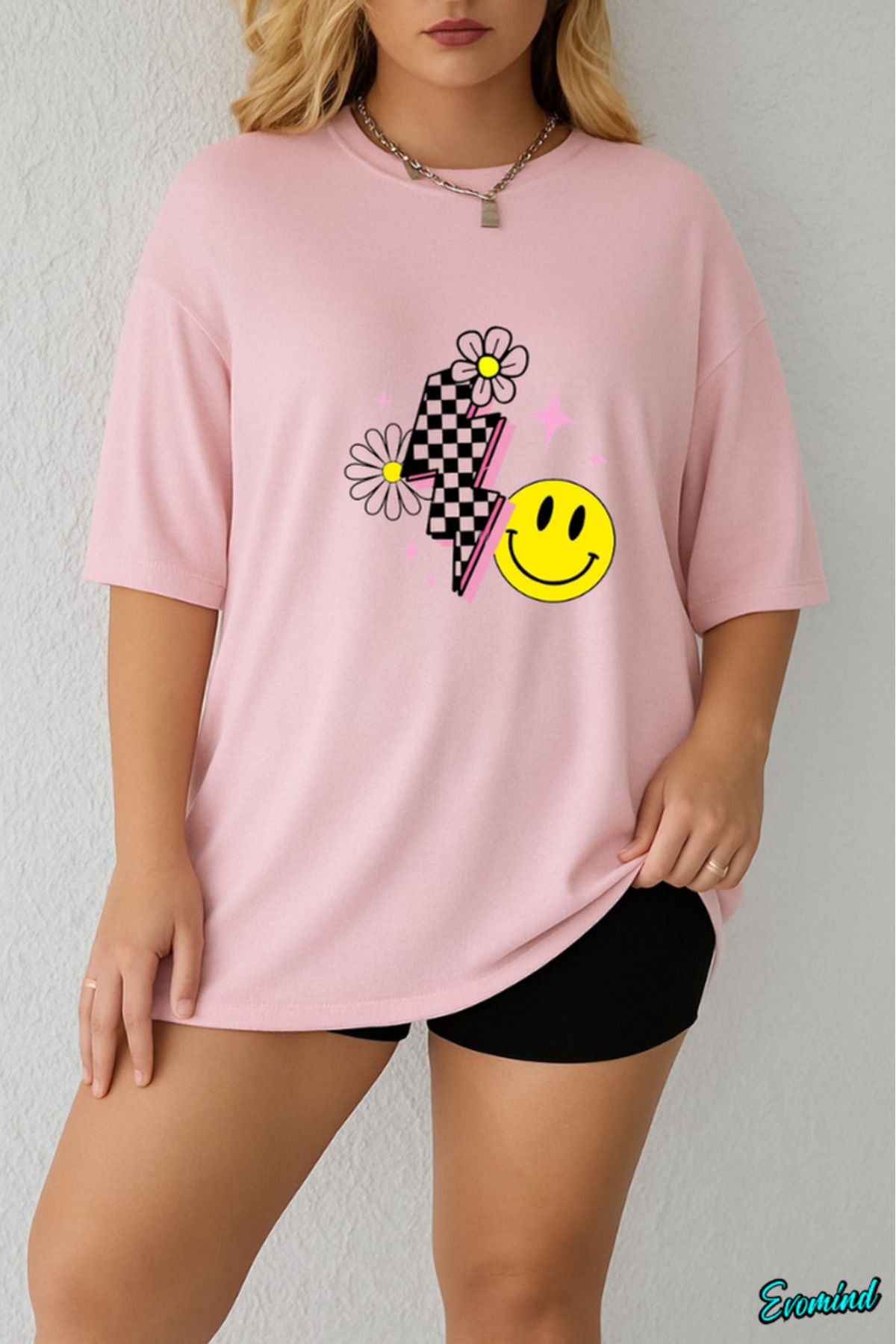 Evomind Büyük Beden Şimşek Baskılı T-shirt