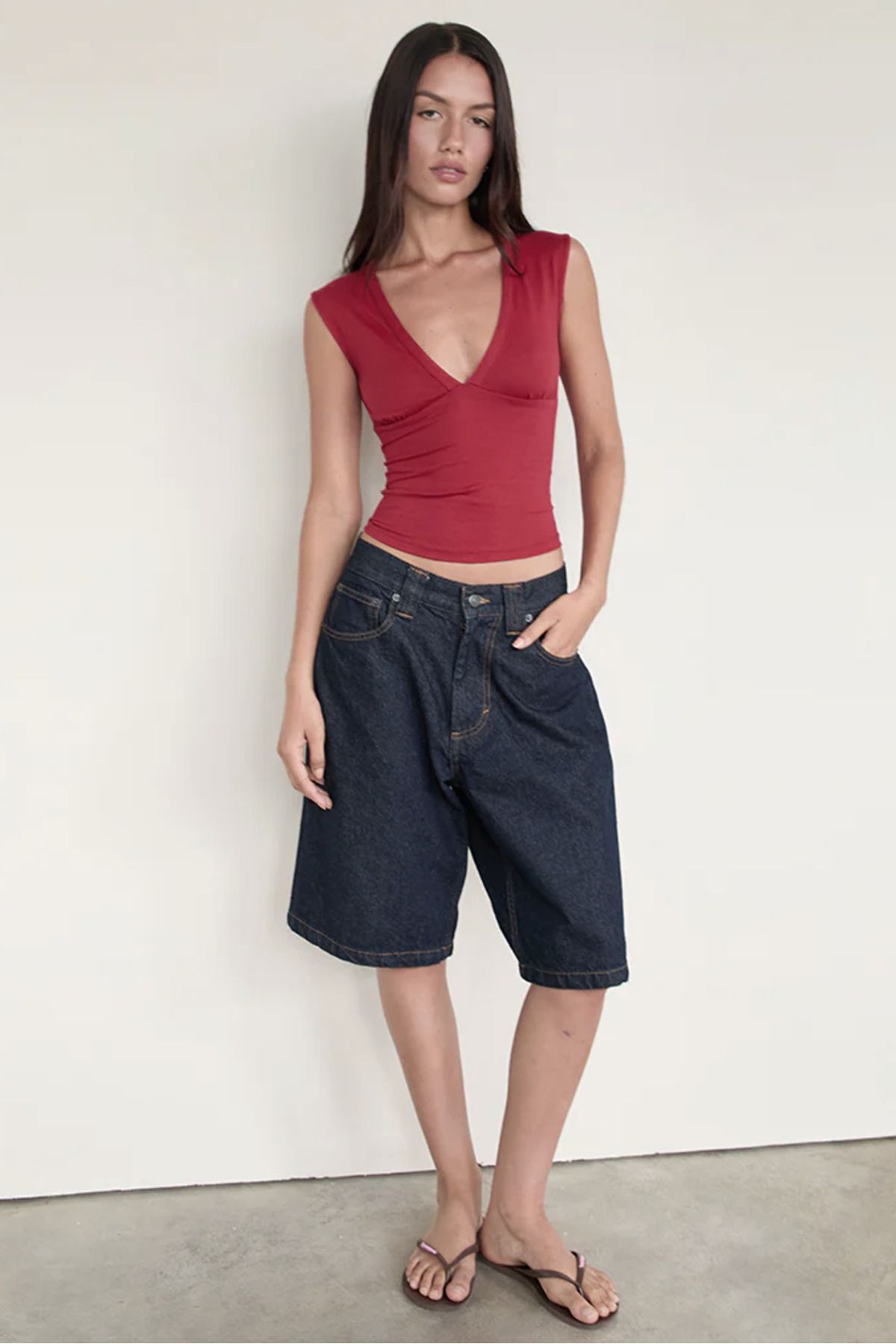 World Fashion Trends V Yaka Esnek Crop Top Bluz WFT8070B