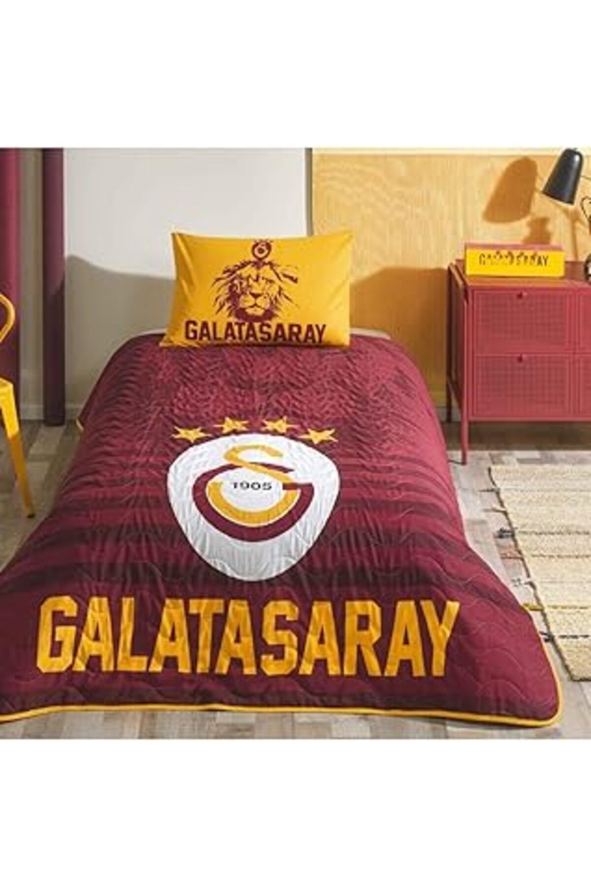 Qedii Lisanslı Galatasaray Stripe Tek Kişilik Yatak Örtüsü Seti