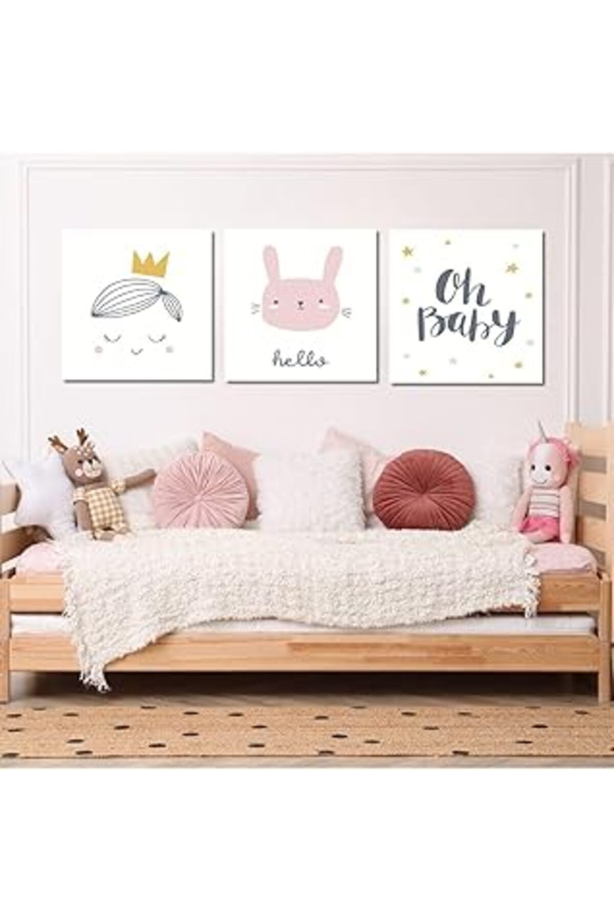 Pazarcan Gaagart 3'Lü Kanvas Kız Bebek Odası Soft Pembe Prenses Tablo Seti 40 X 40 Gartnm2070