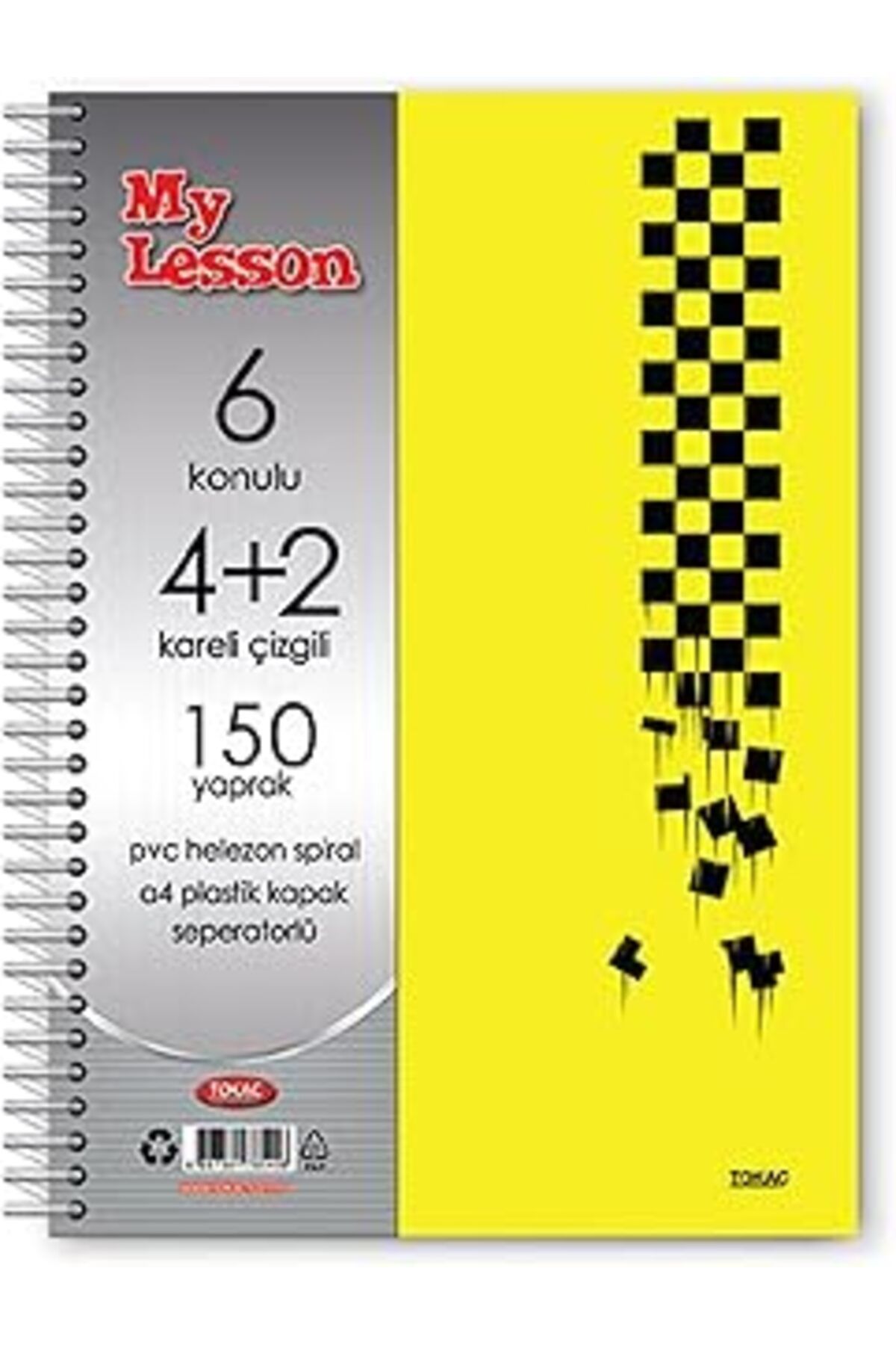 Pazarcan Npratik Tokaç My Lesson Plastik Kapak A4 4+2 150 Yaprak Spiralli 6 Bölmeli Ayraçlı Kareli Çizgili D