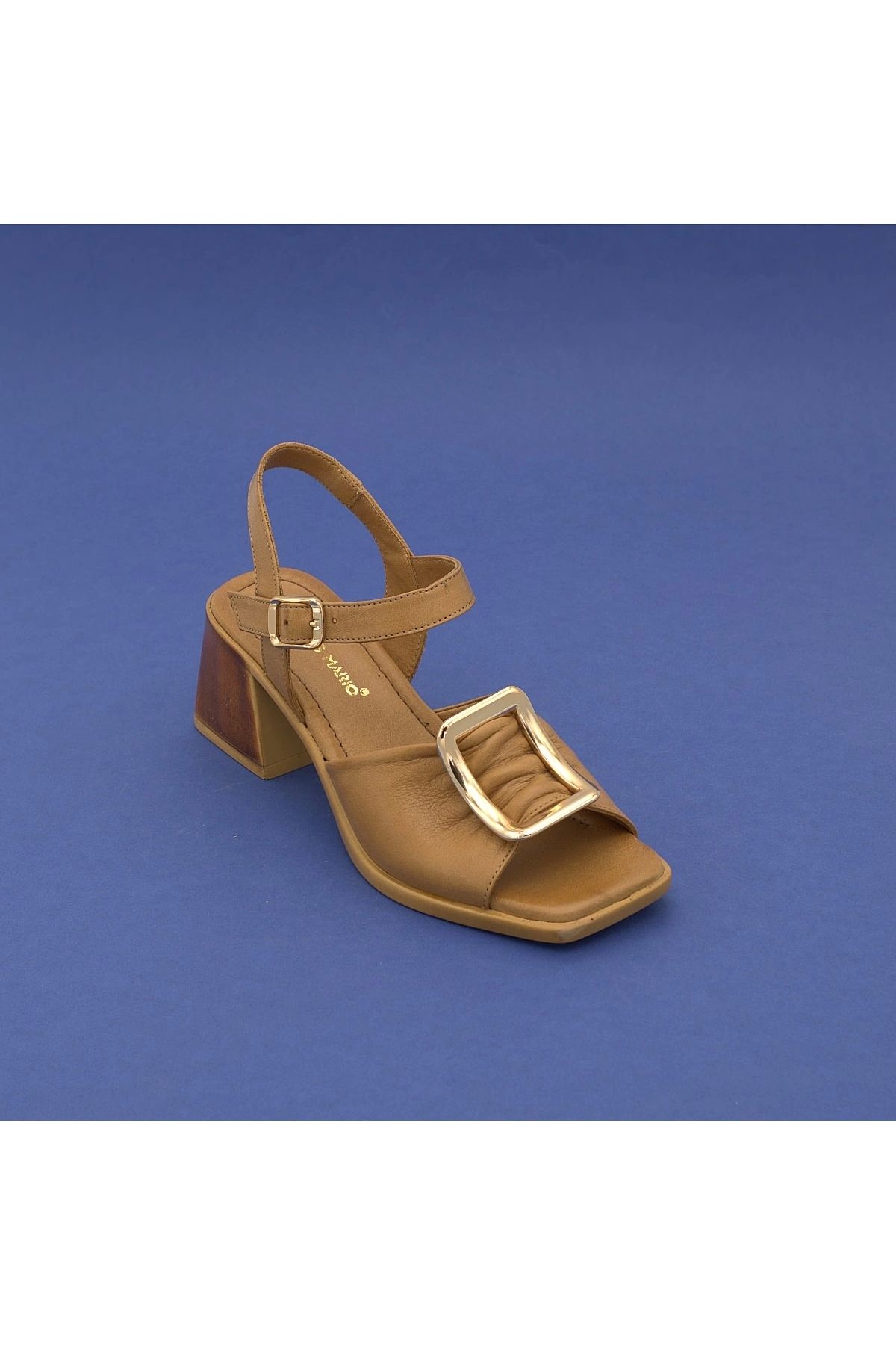 Metin Kundura PKR 19008 Hakiki Deri Tokalı Sandalet 6 cm Taba