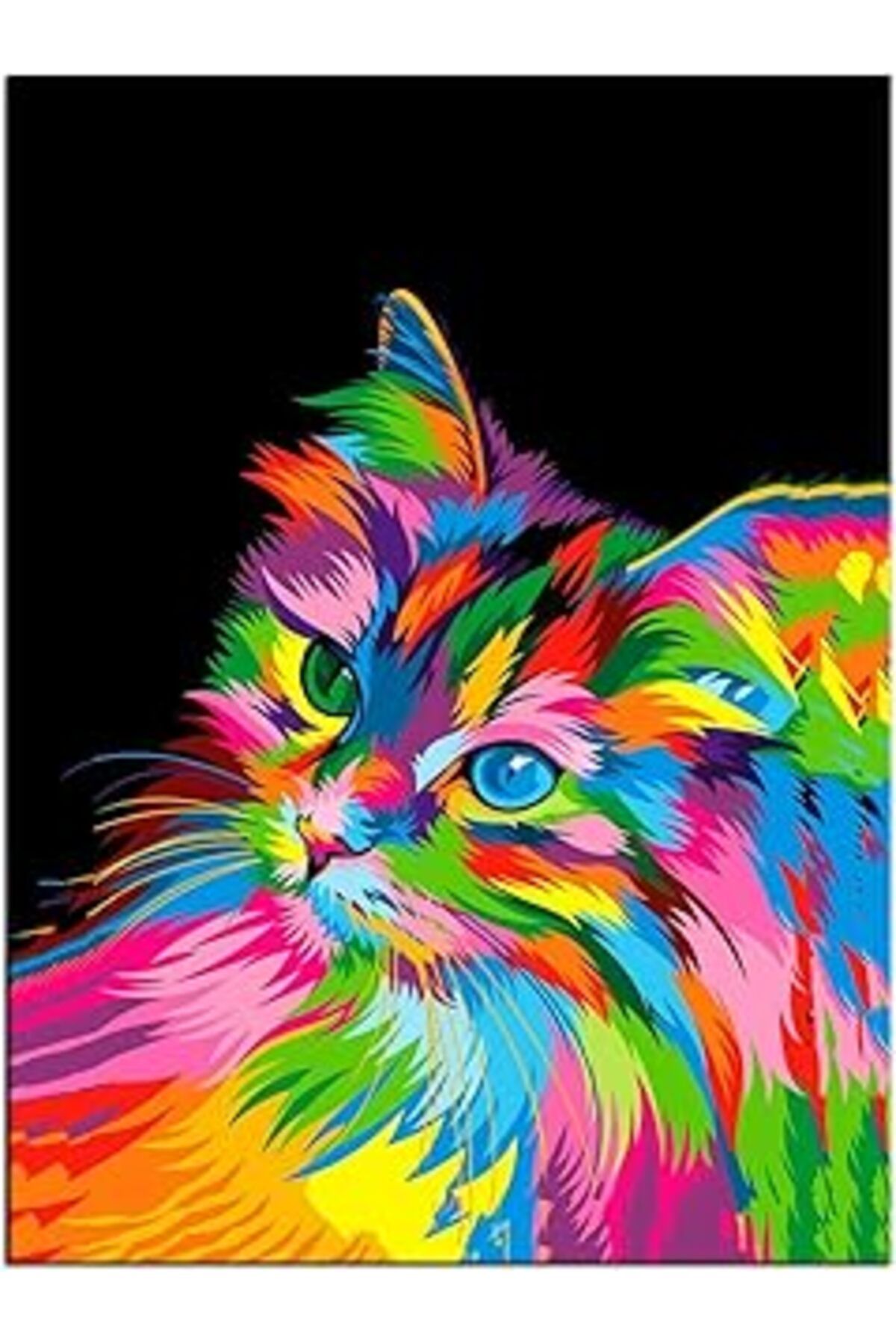 Mu Art Ahşap Kedi. Renkli Dekoratif Kanvas Tablo. (60X40)