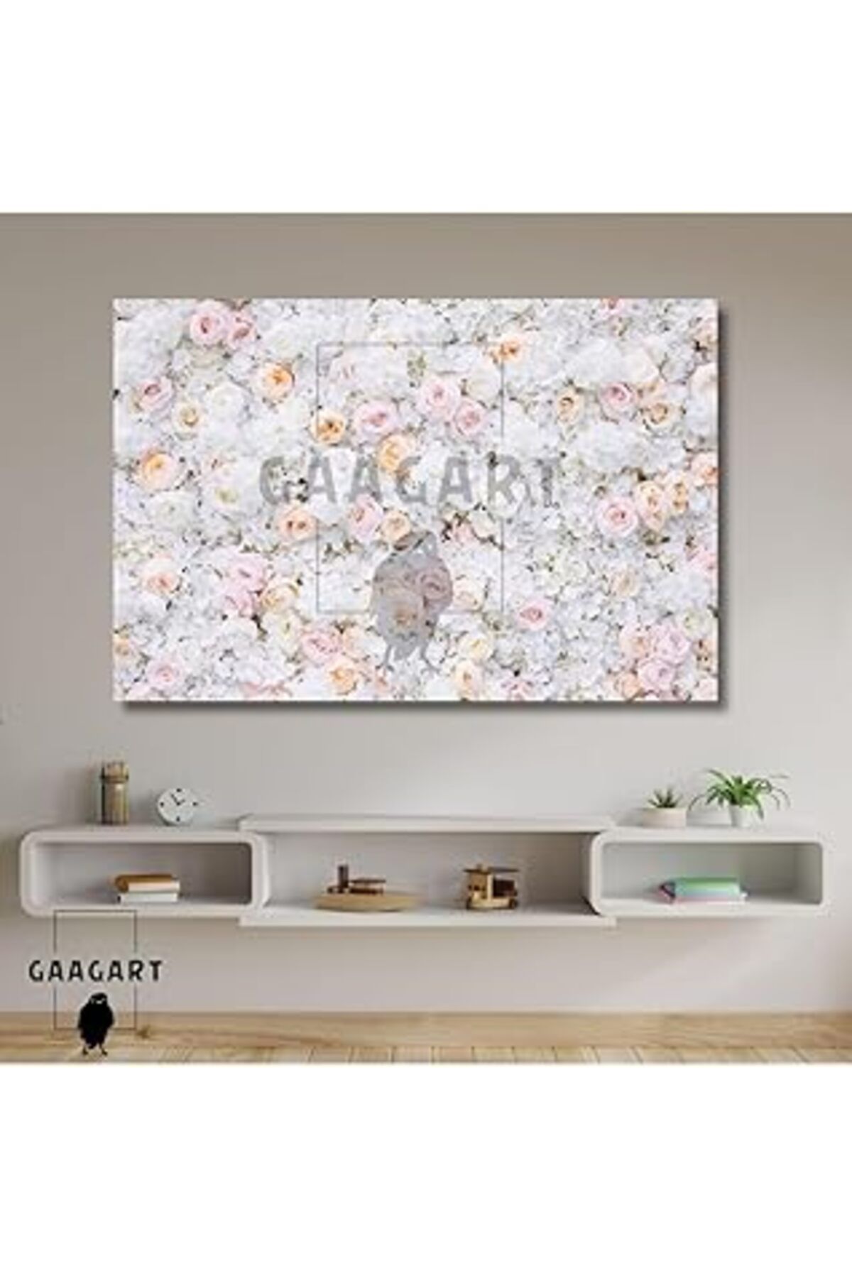 Pazarcan Gaagart Tekli Yatay Kanvas Salon Duvar Tablosu Beyaz Soft Çiçekler, 40 X 30