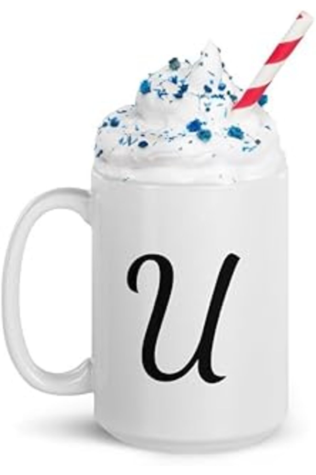 Pazarcan Print Dore U Monogram Kupa - Beyaz Parlak Kupa - İngilizce Kahve Kupa
