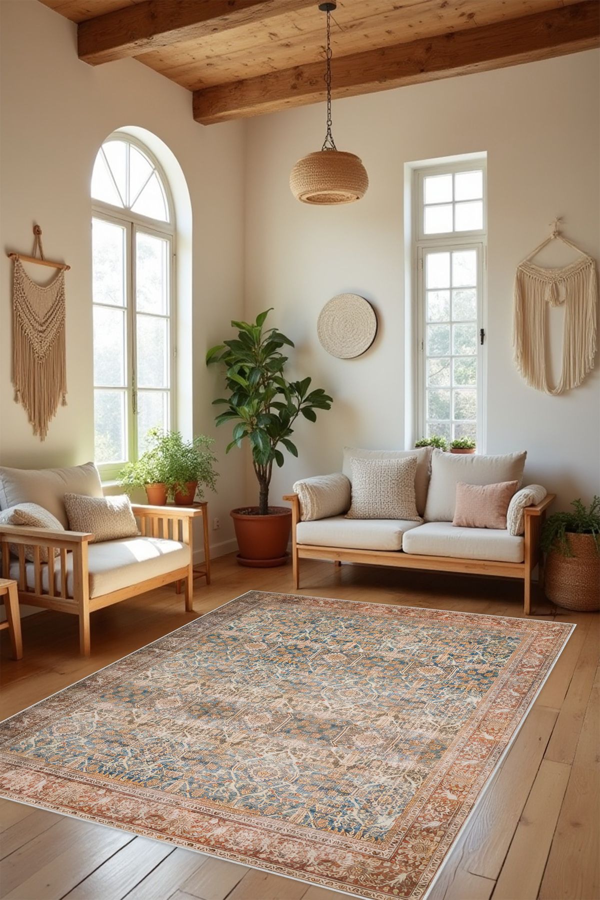Liriya Dijital Baskı Eskitme Görünüm Klasik Desen Dekoratif Makinada Yıkanabilir Salon Halısı Yolluk Halısı