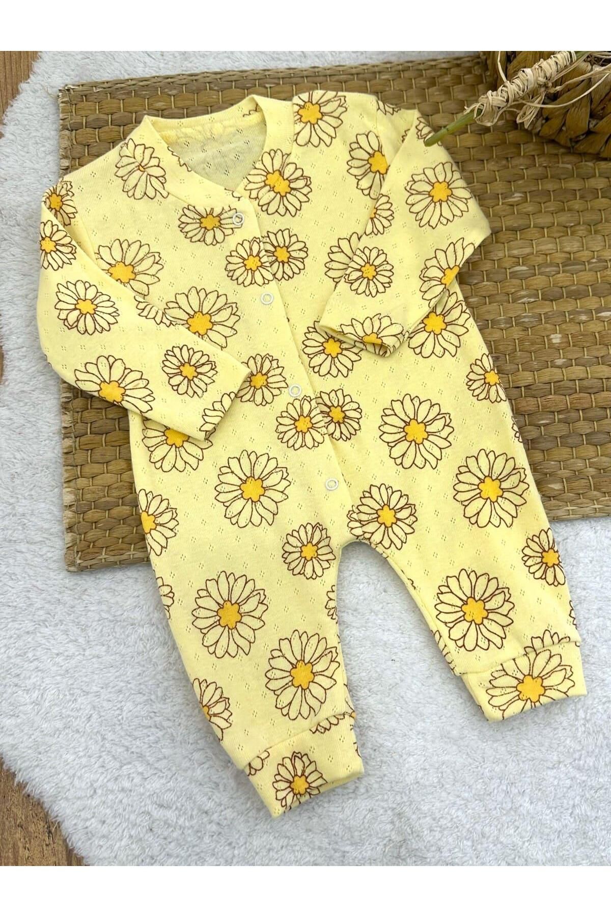 Papyon Baby Kids Papatya Baskılı Baklava Model Jakarlı Kız Bebek Tulum (0-1/1-3/3-6 Ay)