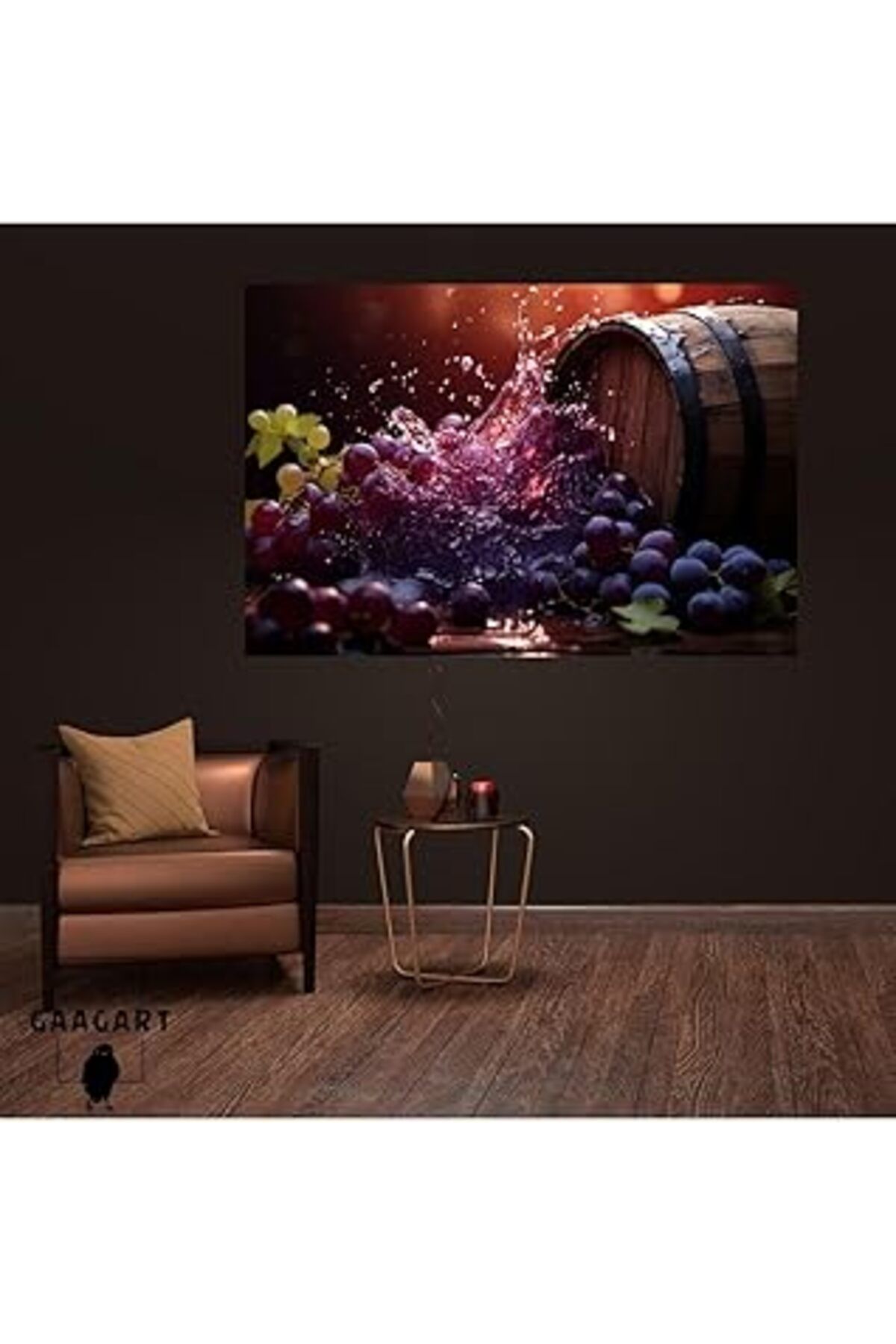 Pazarcan Gaagart Tekli Yatay Kanvas Cafe Bar Duvar Tablosu Mor Üzümler, 90 X 60