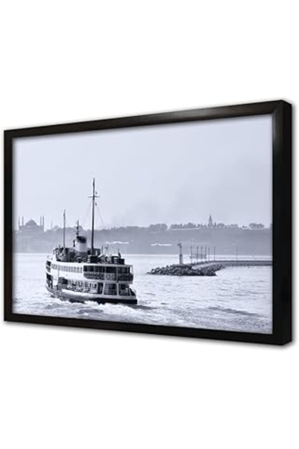 Pazarcan Siyah Beyaz Vapur Çerçeveli Cam Tablo 30X40 Cm Ca16205