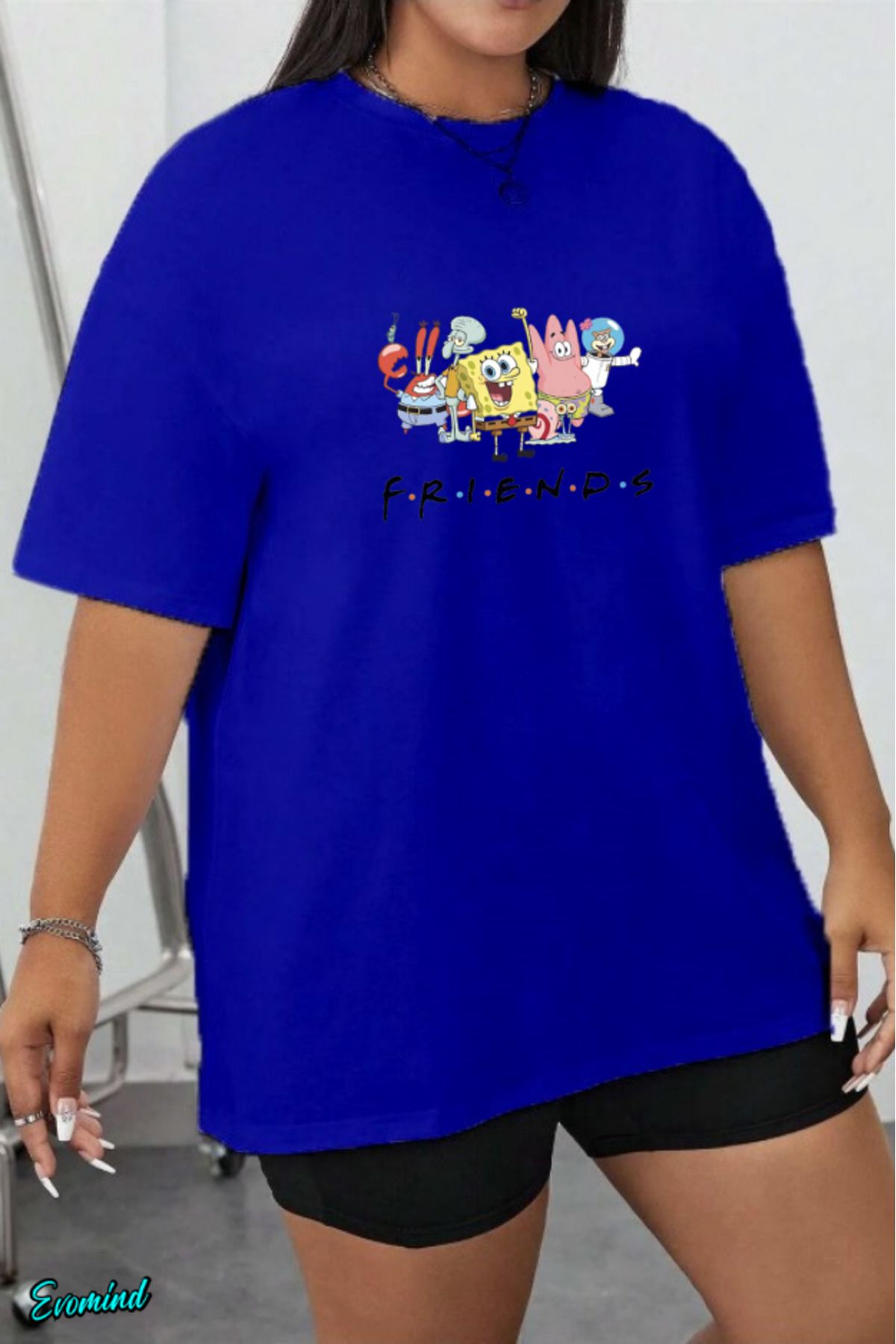 Evomind Büyük Beden Çizgi Karakter Baskılı T-shirt