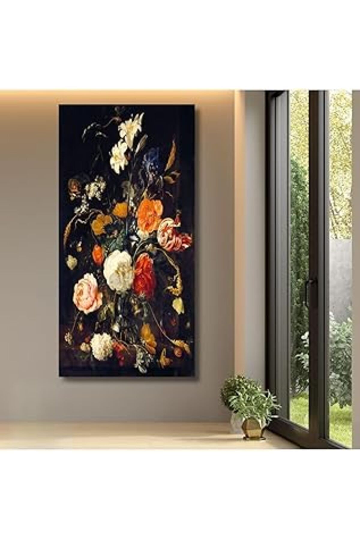 Mu Art Ahşap Gaagart Panaromik Dikey Kanvas Tablo Turuncu Ve Çok Renkli Çiçekler, 50 X 100