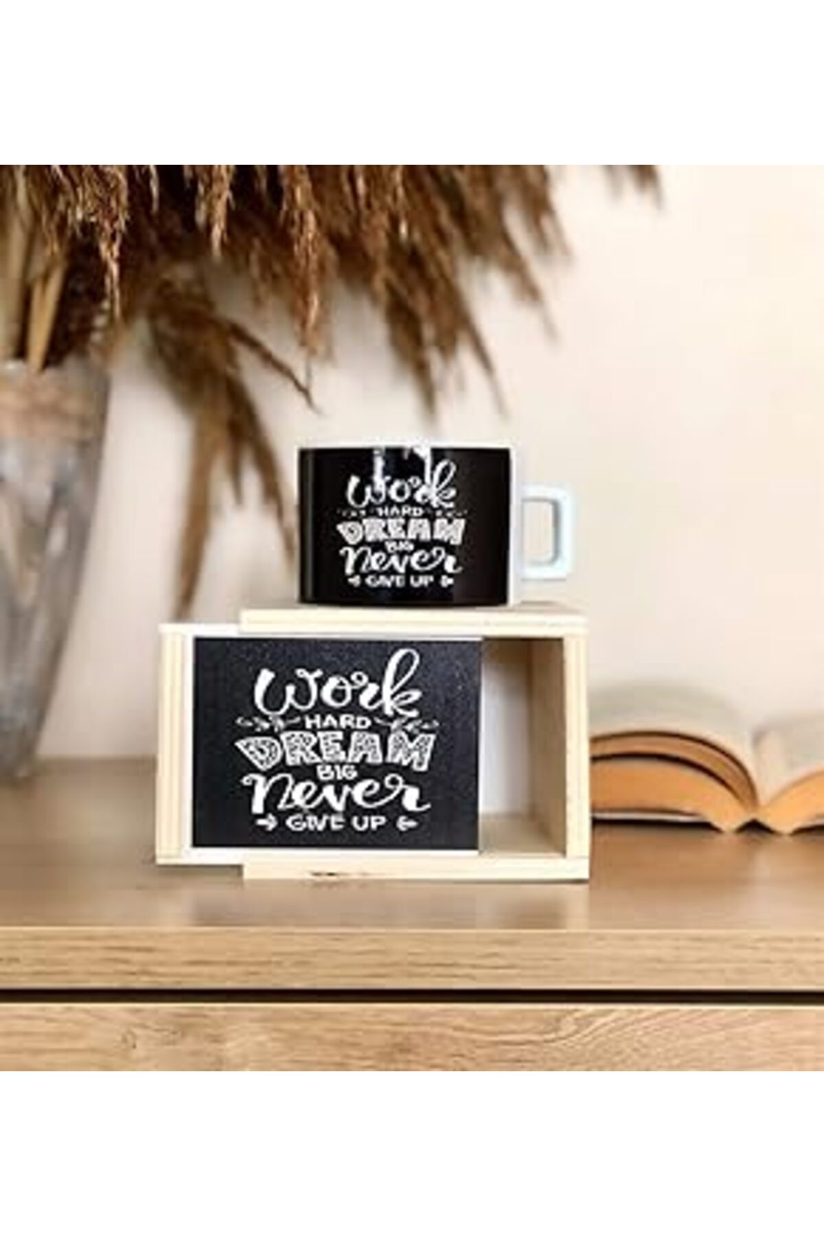Mu Art Ahşap Giftmoda Work Hard Dream Tasarımlı Kutlu Kupa