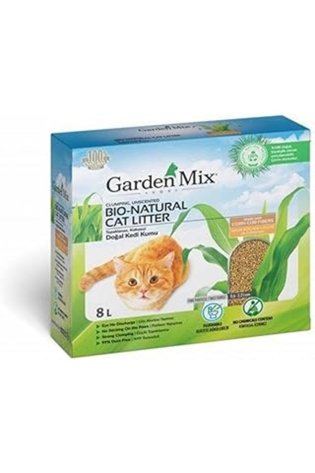 Mu Art Ahşap Gardenmix Topaklanan Mısır Lifli Kedi Kumu 8L