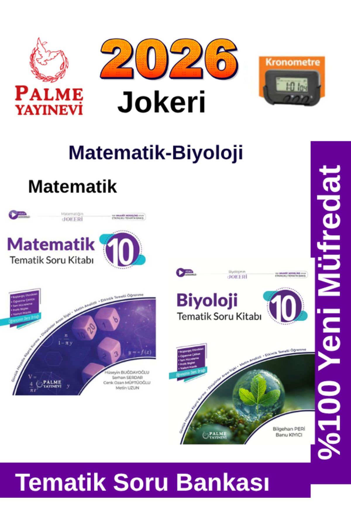 Palme Yayınevi 2026 10.Sınıf Matematik-Biyoloji %100 Yeni Müfredat Tematik Soru Bankası+Kronometre
