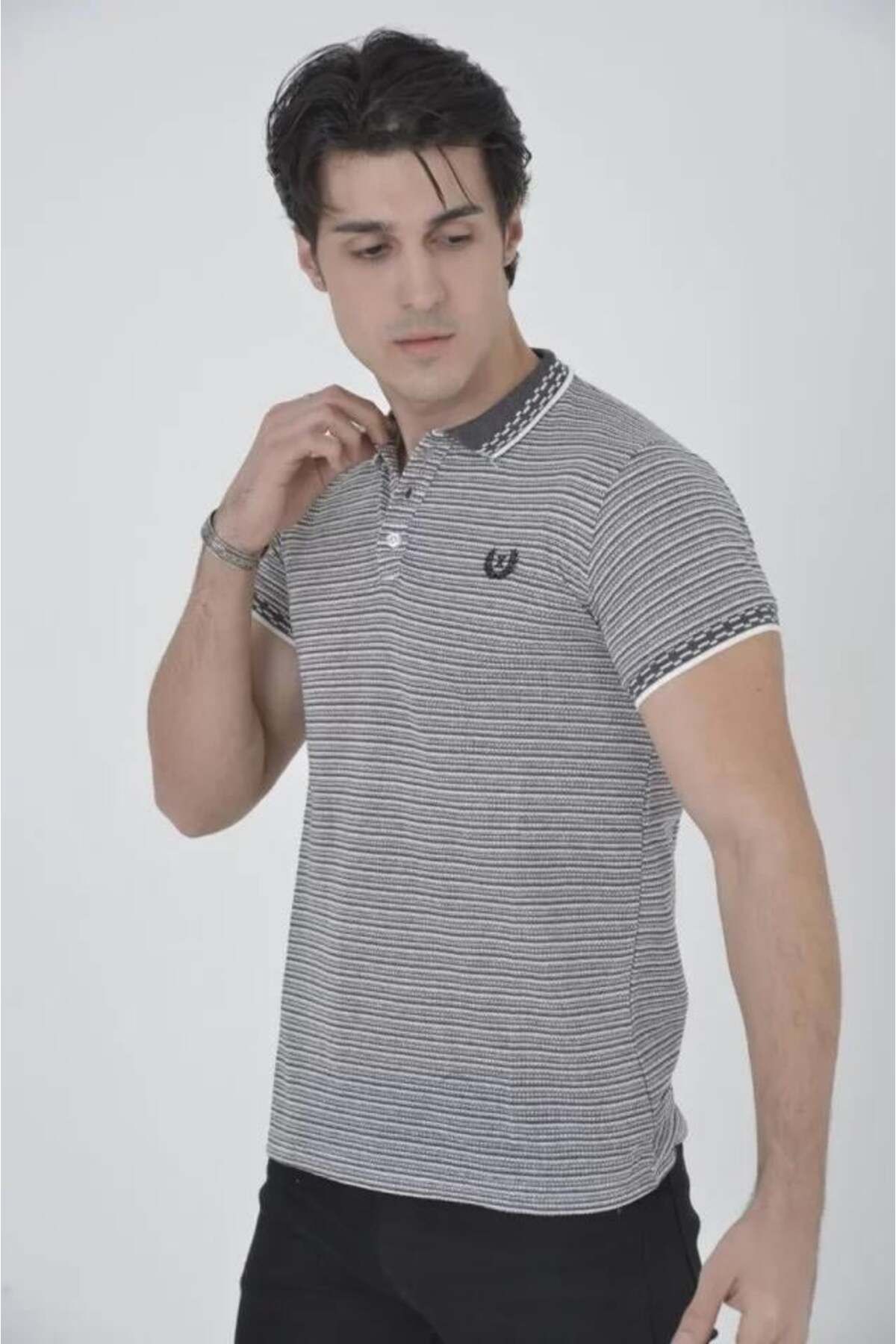 modamtn Erkek Yakalı Slim Fit Dokuma T-Shirt - Beyaz