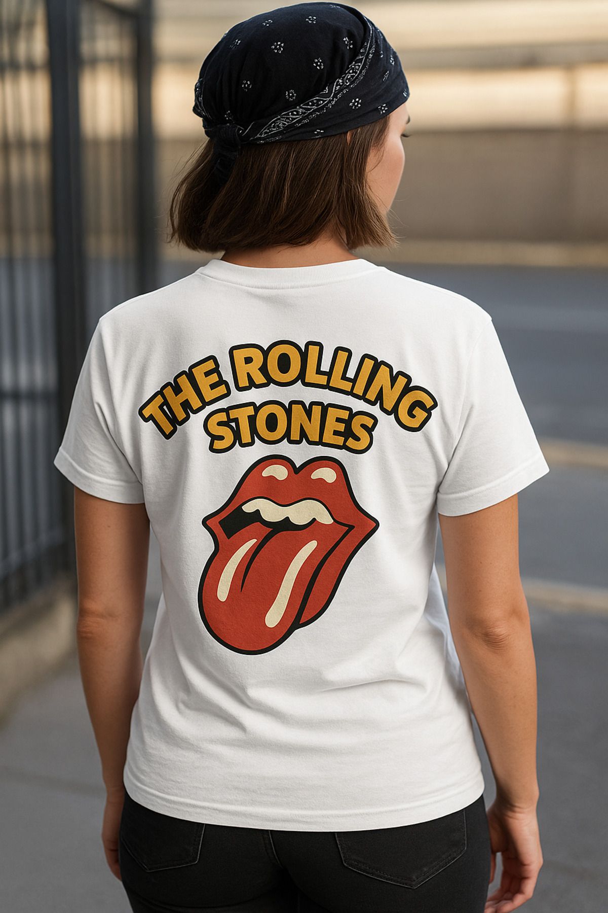madeora The Rolling Stones Logolu Siyah Oversize Unisex Rock Tişört – Retro Tarz Müzik Grubu Baskılı