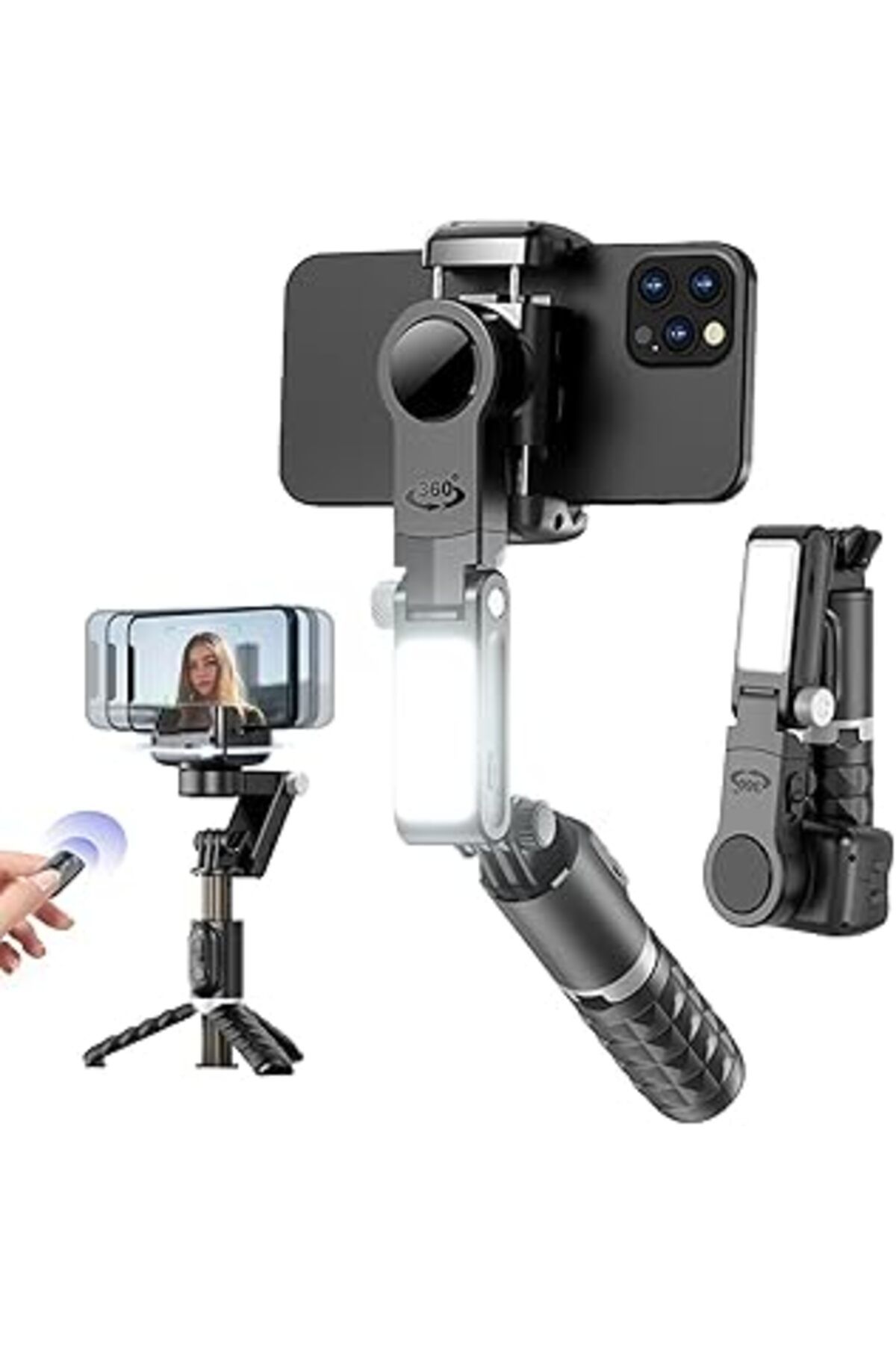 NETWORK ART Bauzrryi Gimbal Sabitleyici, Uzatılabilir Otomatik Denge Selfie Çubuğu Tripod, 360° Yüz İzleme Stan
