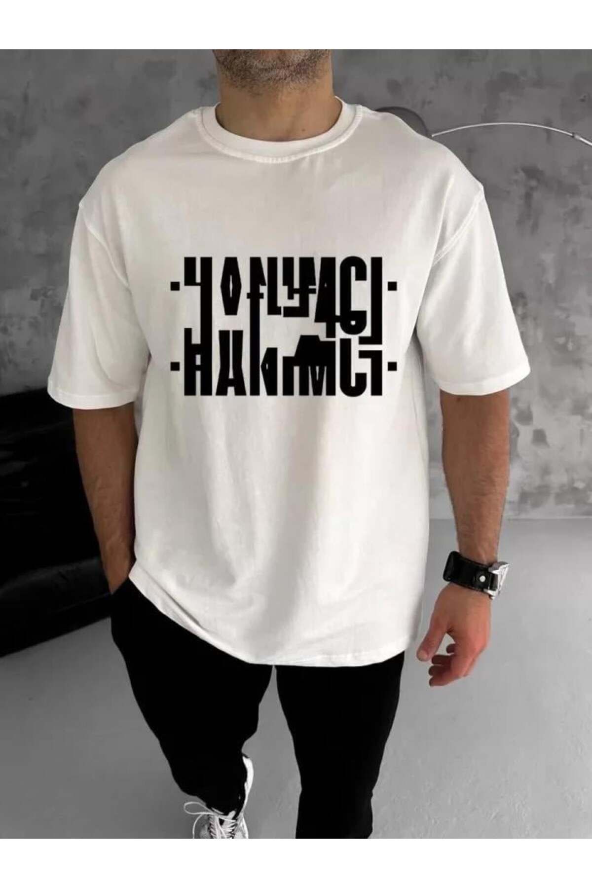 modamtn Unisex Bisiklet Yaka Katlanan Baskılı T-Shirt - Beyaz