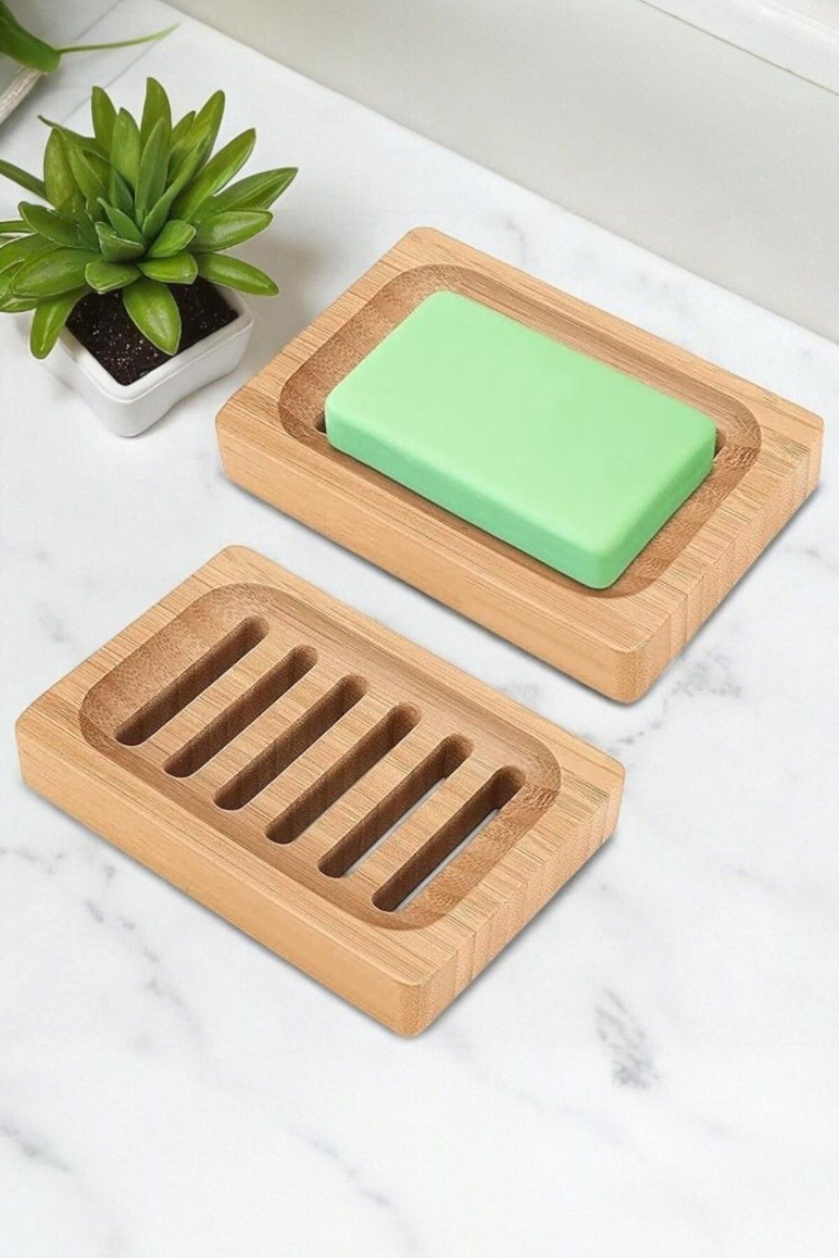 OK Wood 2 Adet Ahşap Sabunluk Su Tahliyeli Doğal Sabun Kabı - Lüks El Yapımı Banyo Mutfak Lavabo Ürünü