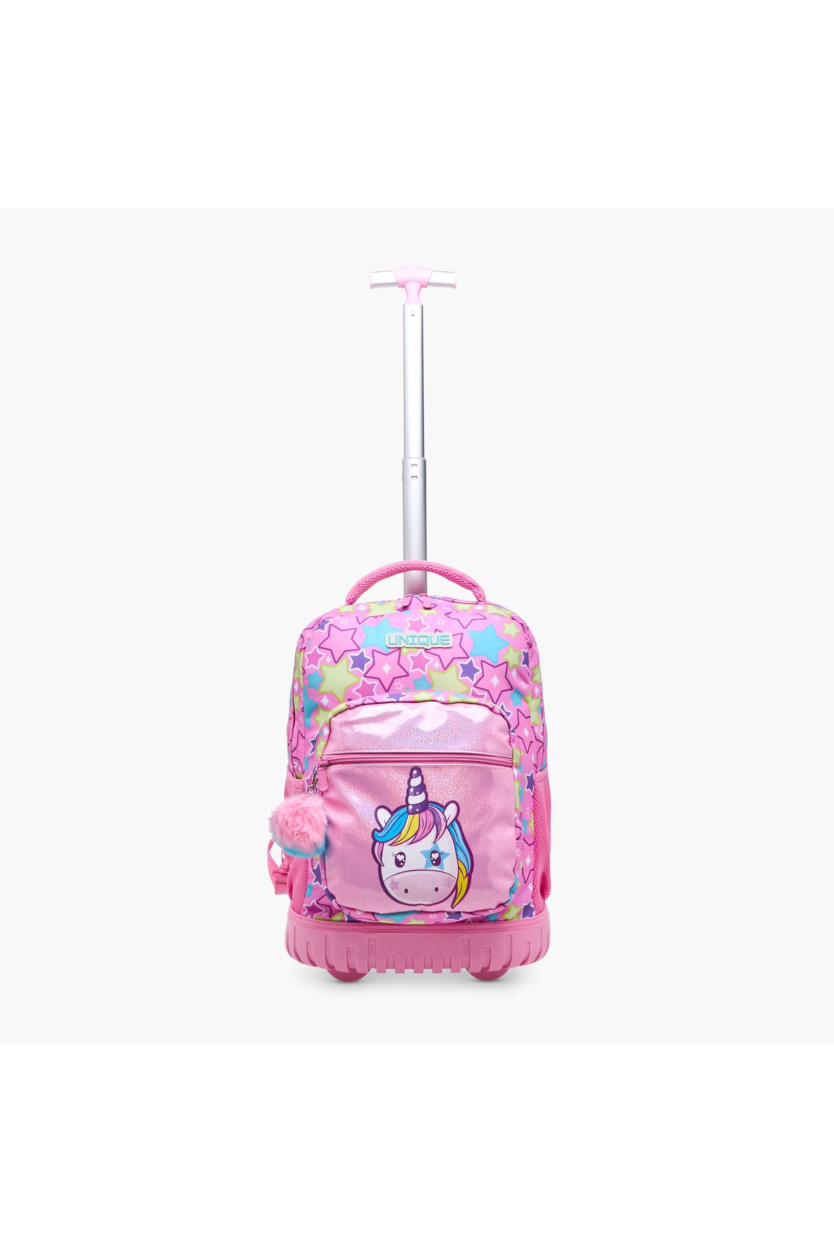 Unique--O Unicorn Print Trolley Backpack with Retractable Handle and Pom-Pom Charm - 32x22x47 cms 2