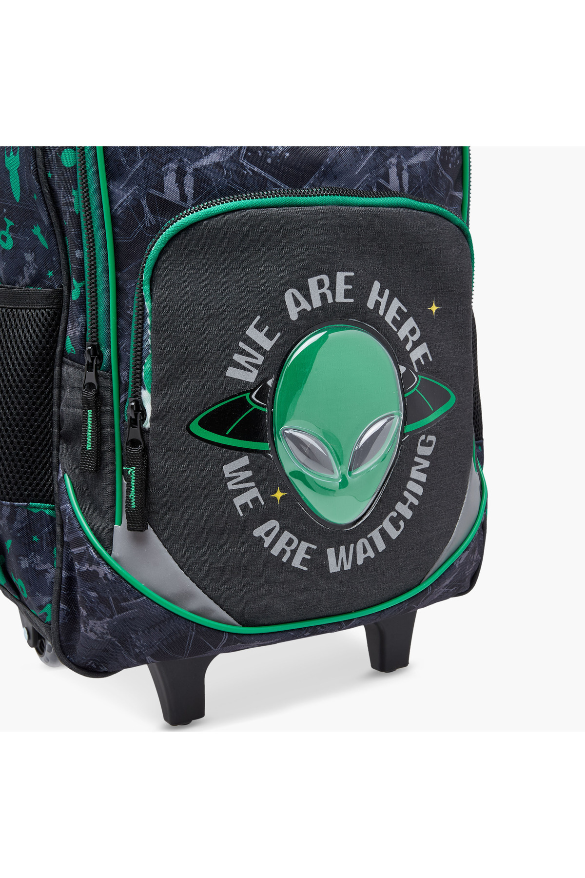 Lifestyle-Alien Print 17-inch Trolley Backpack with Retractable Handle and Zip Closure - 32x15x43 cms 6