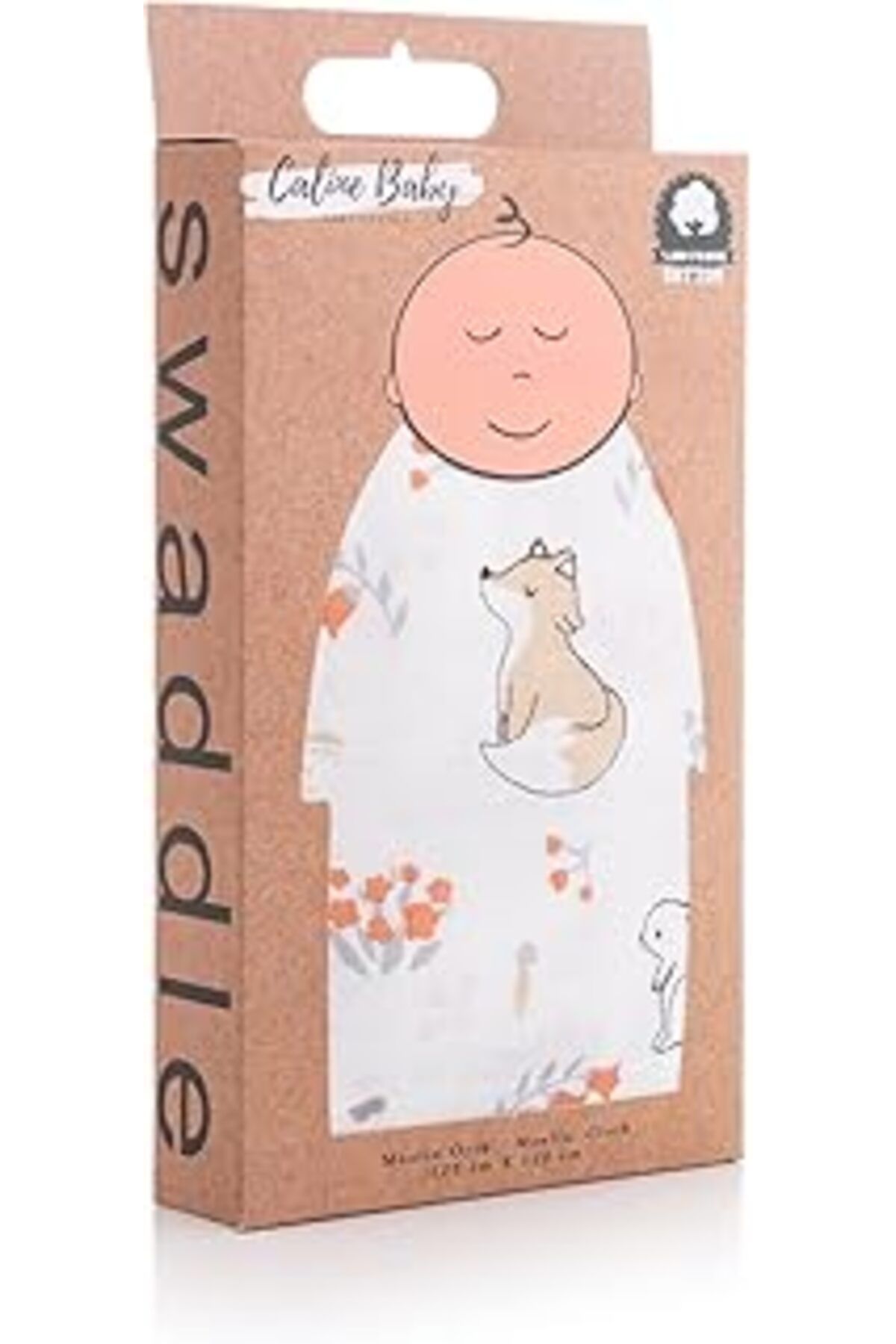 Qedii Caline Baby Müslin Bezi Örtü Tilki Desen - Bej 120X120 Cm + 4 Adet Ağız Mendili