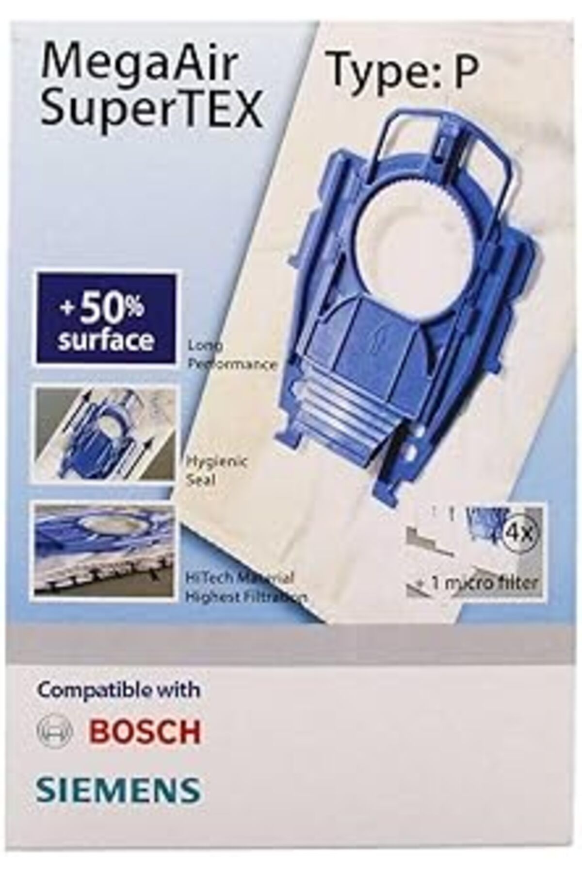 Pazarcan Supervac Bosch Ergomaxx, Siemens Dynapower Ile Uyumlu Type P Süpürge Torbası 4Lü Paket
