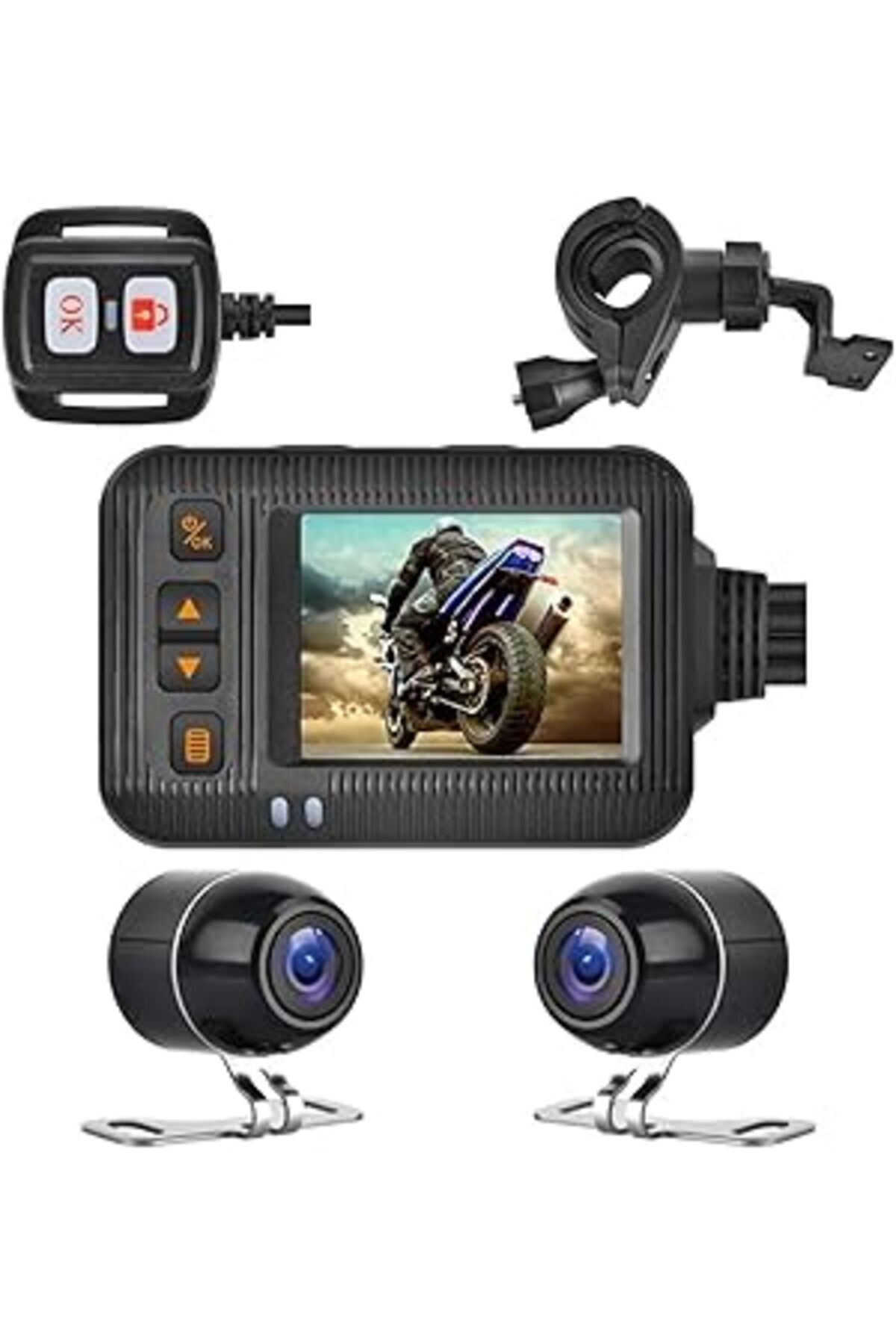 NETWORK ART Hd Motosiklet Kamerası 2.0 Inç Ips Ekran, Geniş Görüş Açısı Ön Ve Arka 2 Kamera Kanal Desteği, Ön 1