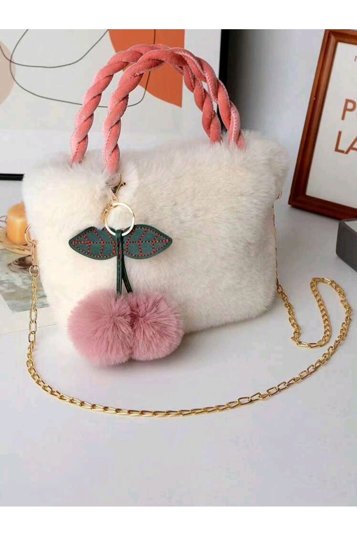 MyBalliStore Çanta Aksesuarli Peluş Ekru Kol Çantası