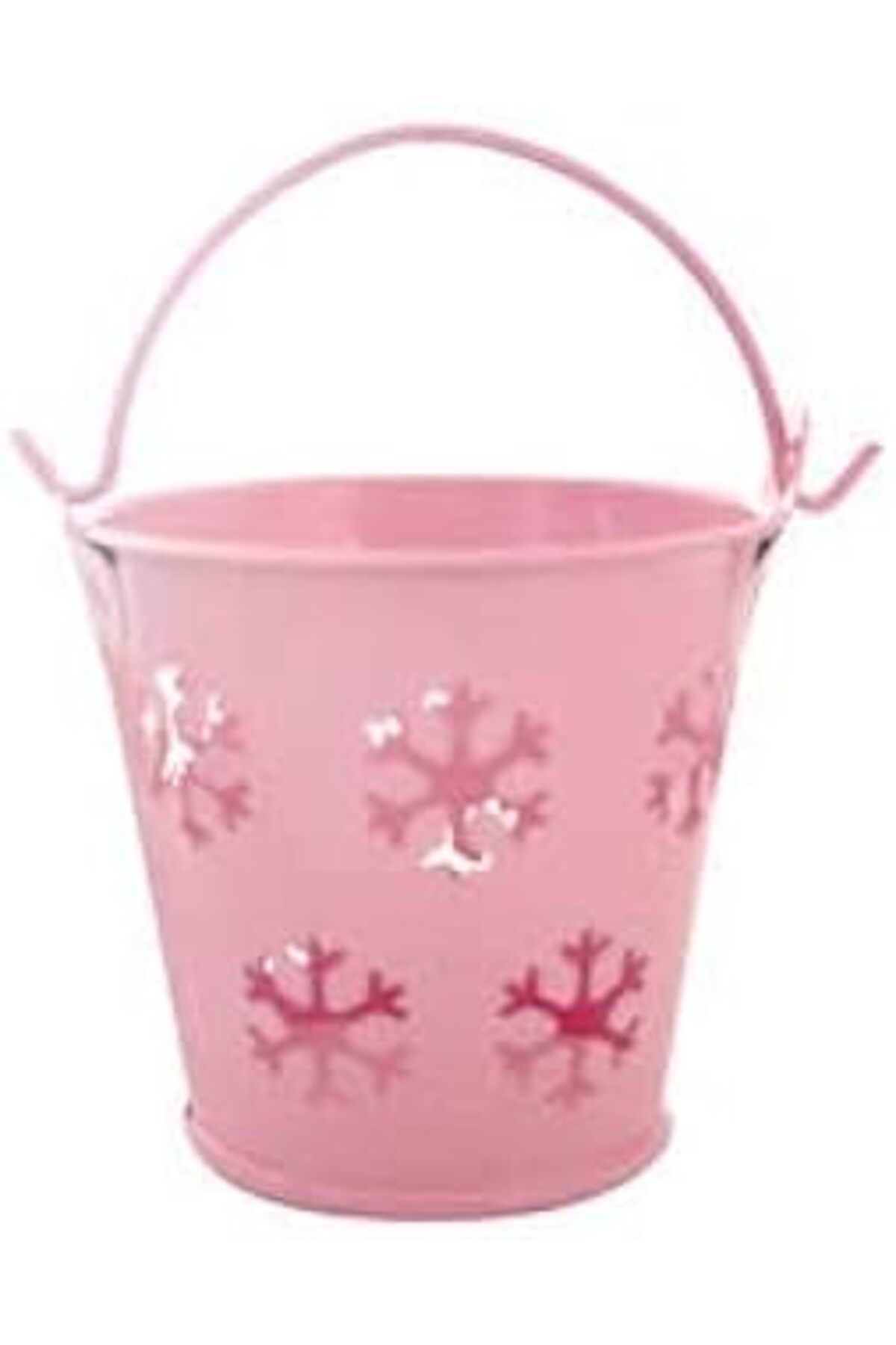 Pazarcan Benim Marifetlerim - Süs Amaçlı Kar Desenli Pembe Mini Metal Kova 1 Adet