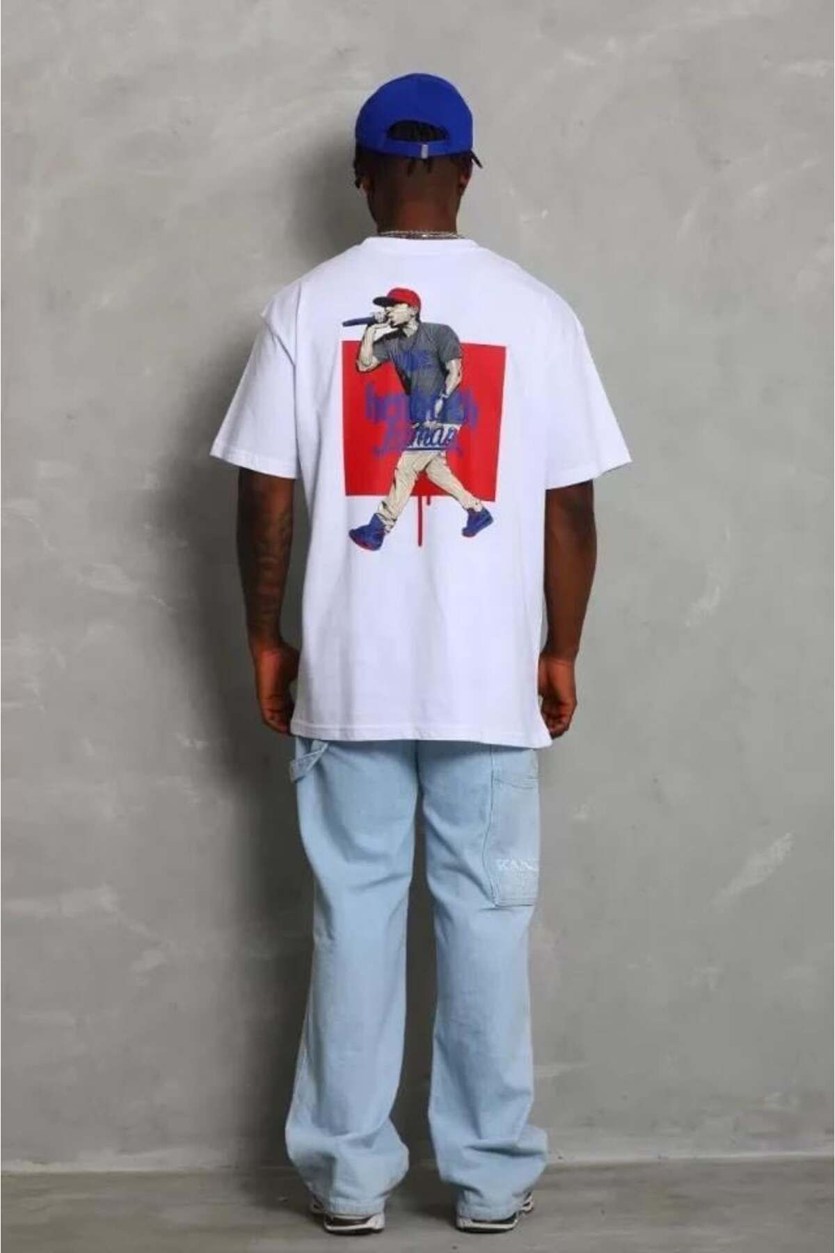 modamtn Unisex Oversize Baskılı Bisiklet Yaka T-Shirt - Beyaz
