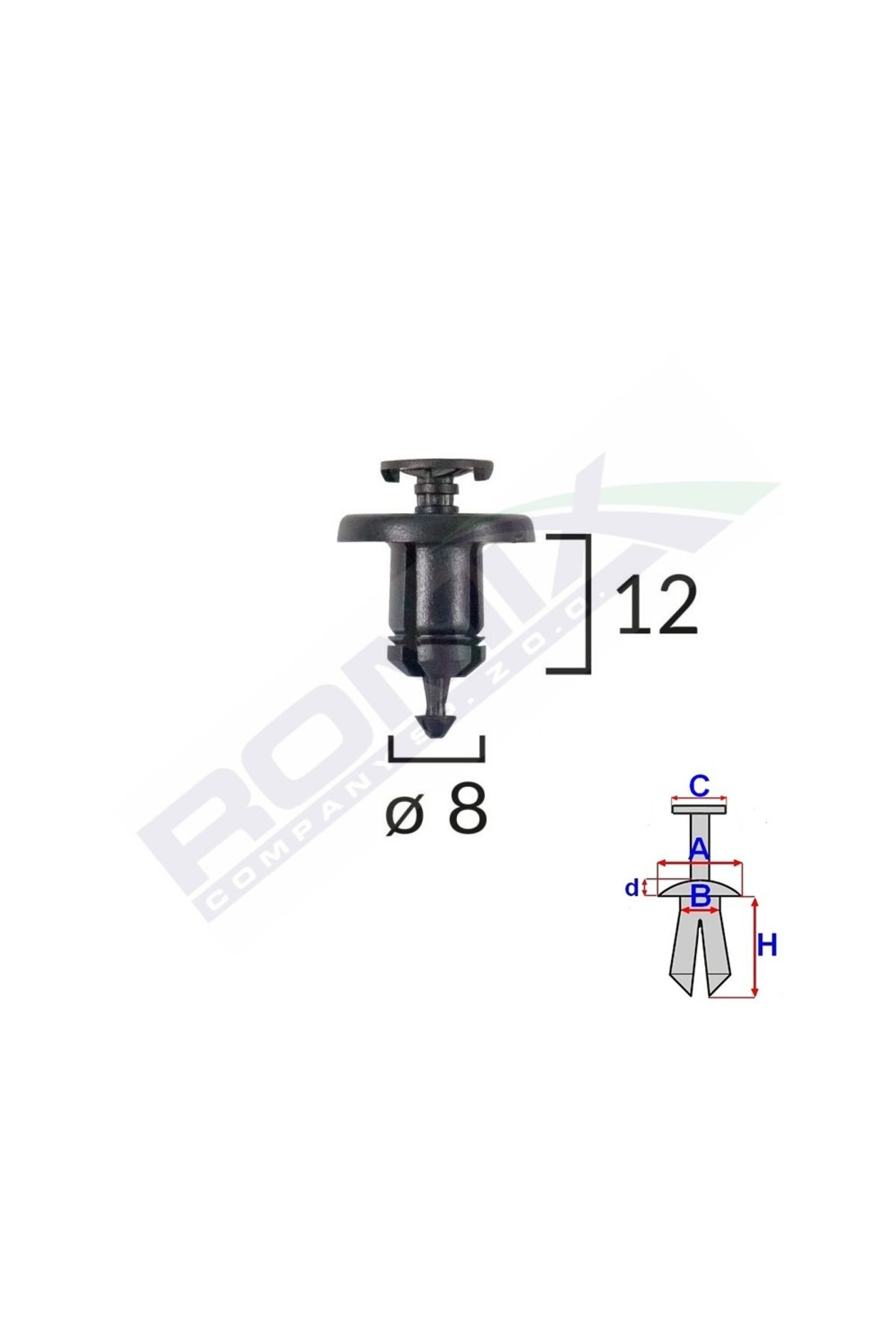 ROMİX-Fixing Clips For Dacia Renault 8X12Mm - Black Set of 10 Pieces 2