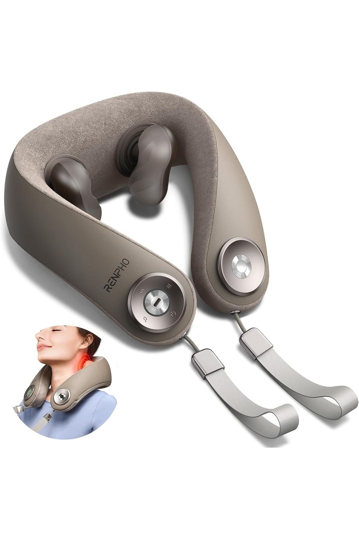 RENPHO 6D Kablosuz Boyun Masaj Aleti Isıtmalı, Derin Yoğurma, USB-C Şarj, Bluetooth, Hediye