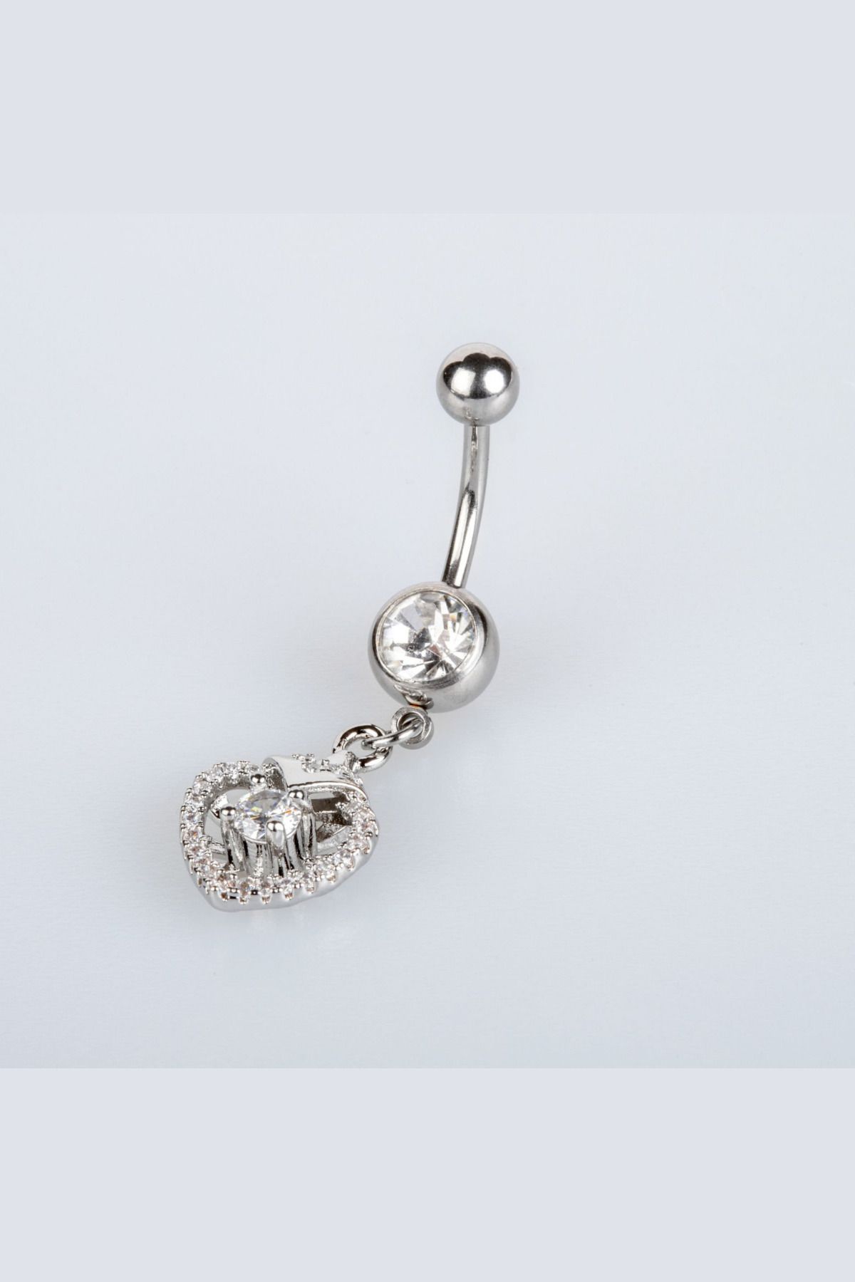 Wisdom Rain Sallantılı Taşlı Kalp Model 10 mm Göbek Piercing – 316L Cerrahi Çelik