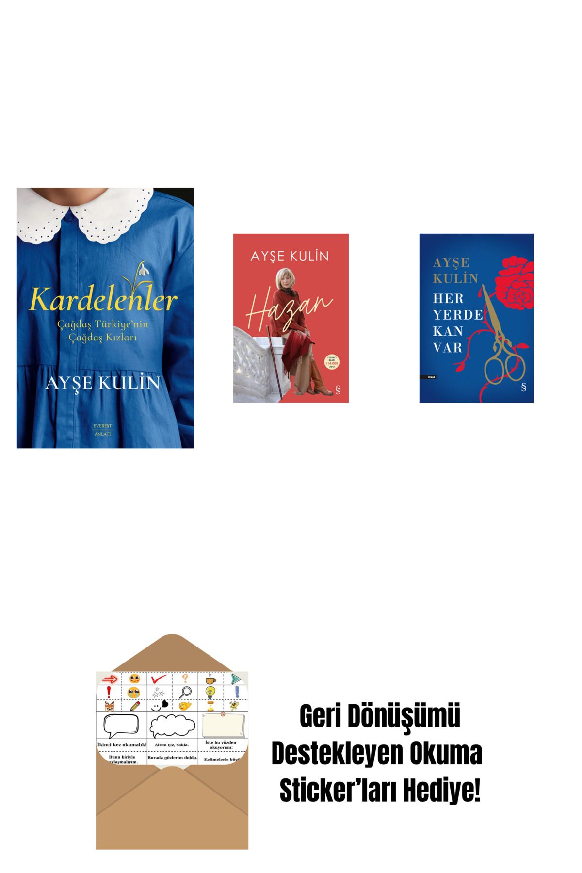 Everest Yayınları Kardelenler + Hazan + Her Yerde Kan Var (Ciltli) + Okuma Sticker'ları