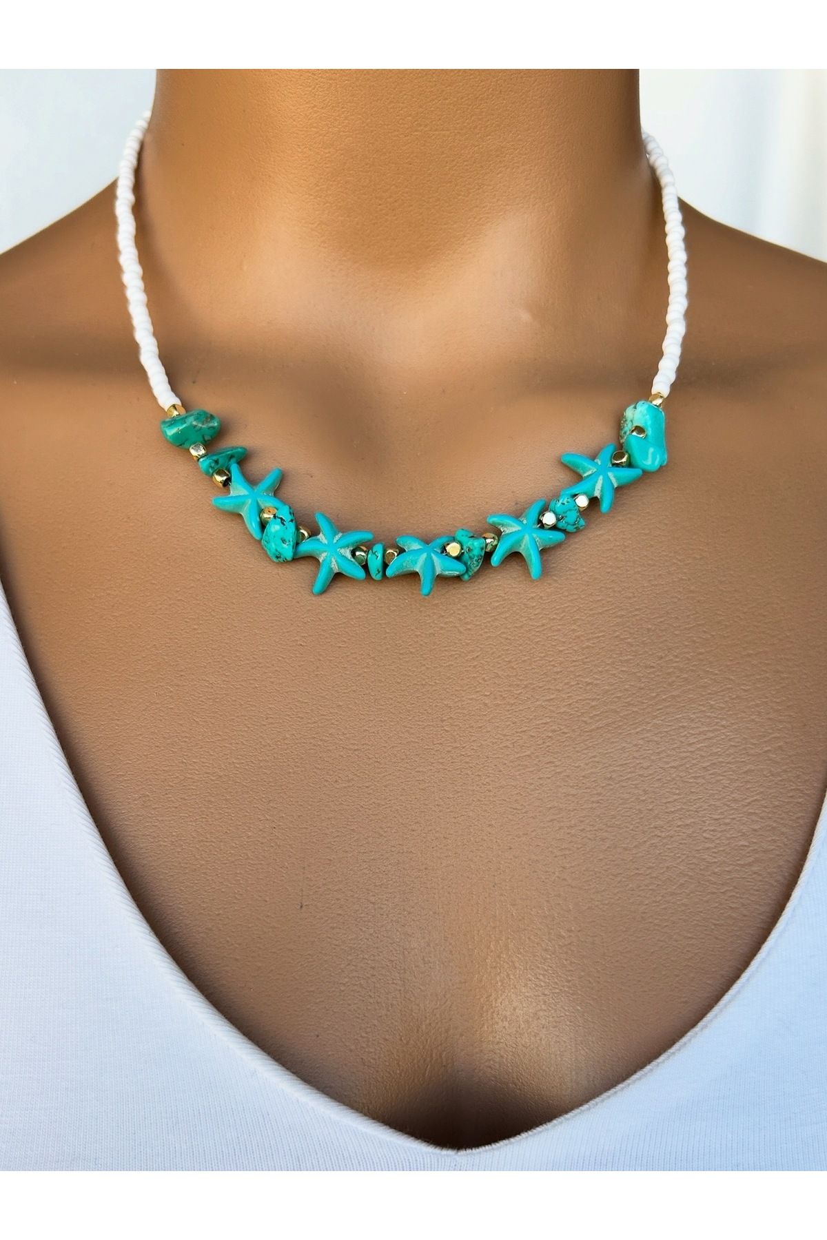 Alvora Accessories Mavi Deniz Yıldızı Yazlık Boncuk Kolye