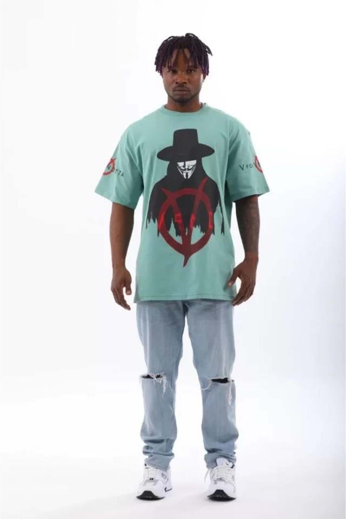 modamtn Unisex Oversize Baskılı Bisiklet Yaka T-Shirt - Mint Yeşili
