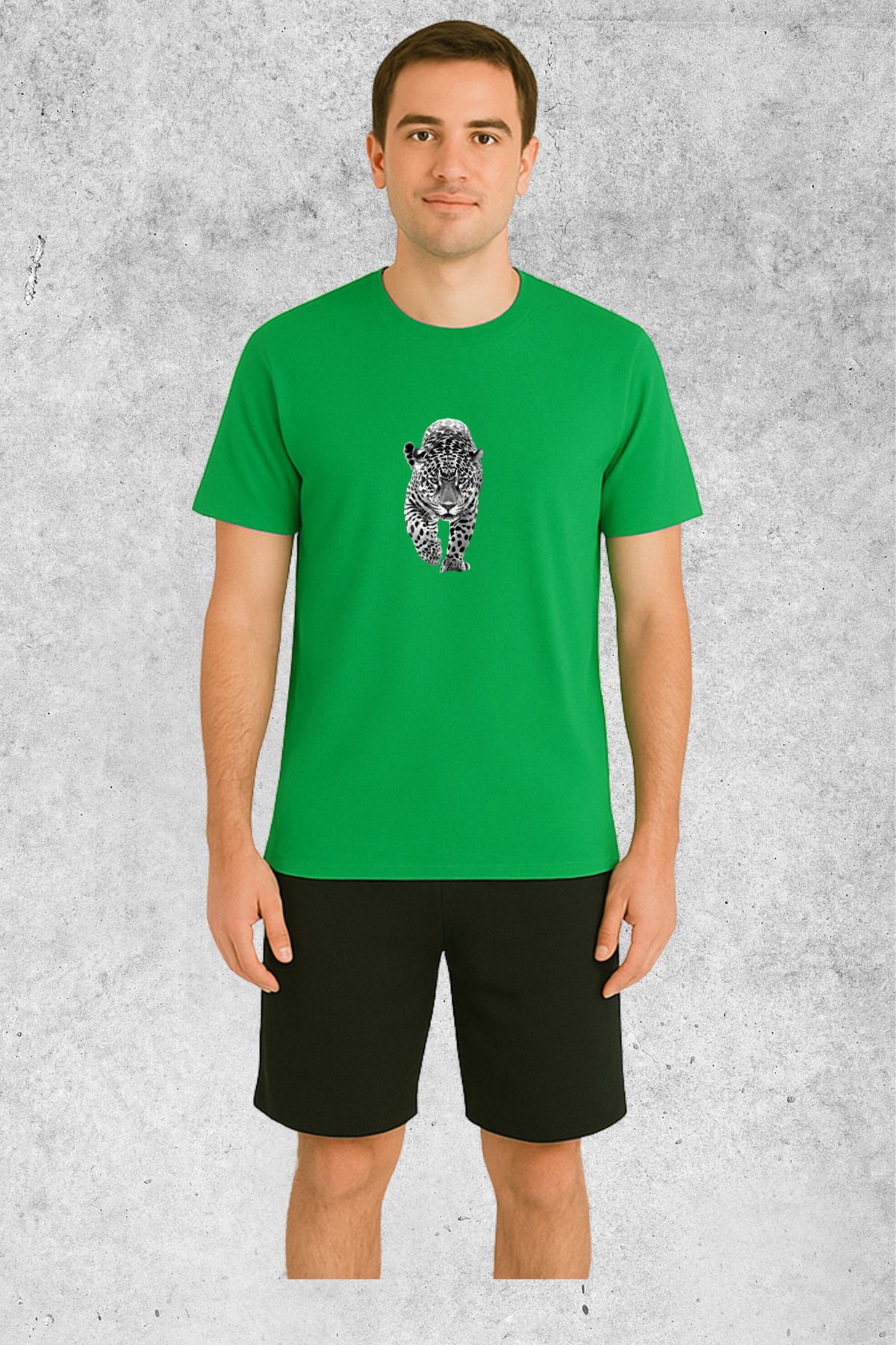 MOLICO Basic Unisex sıfır yaka kısa kollu LEOPAR BASKILI TSHİRT