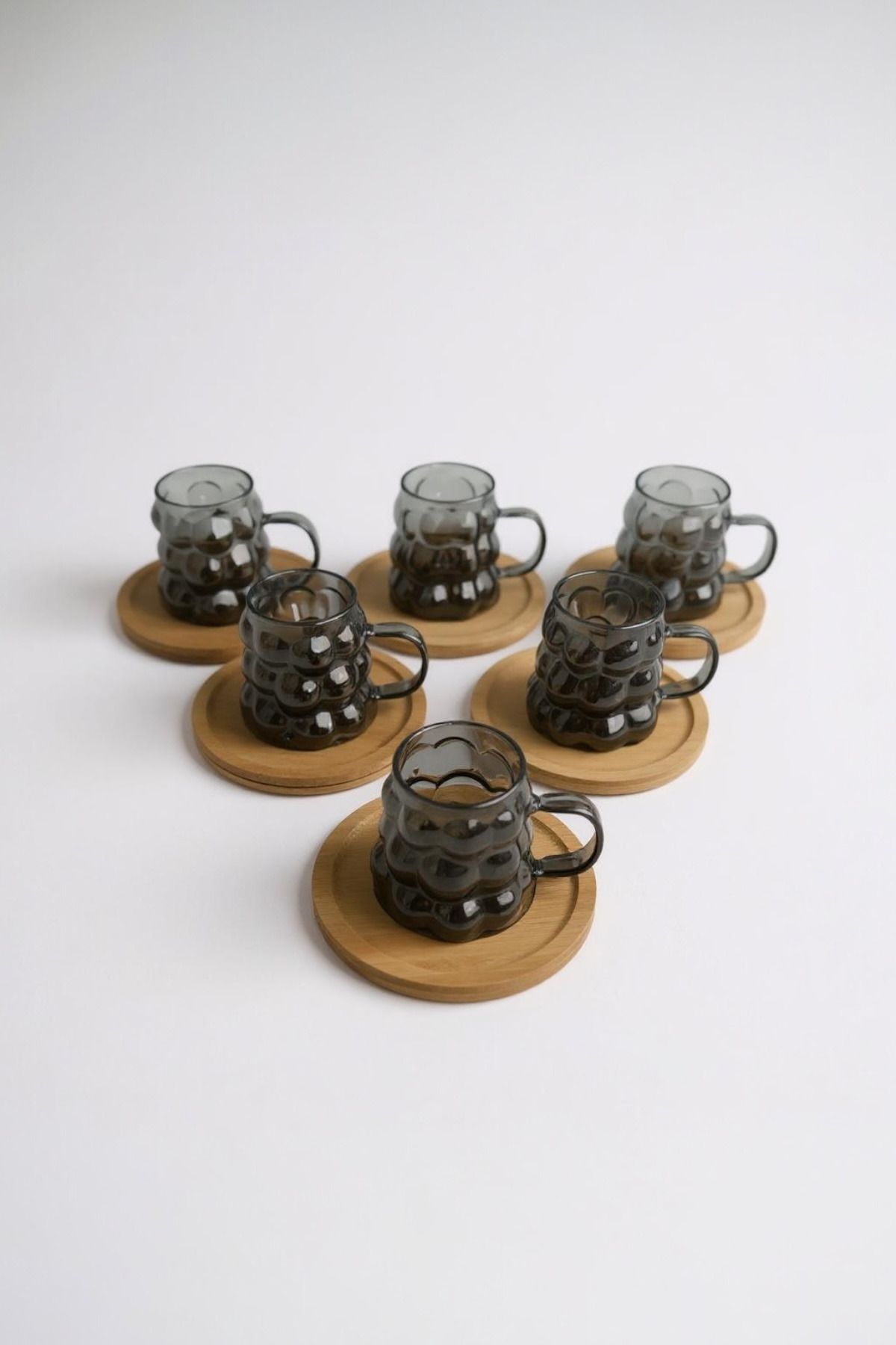 UCR HOME-Coffee Side Mini Grape Bead Cup with Handle Presentation Cup and Wooden Base Set of 6 90 ml 4