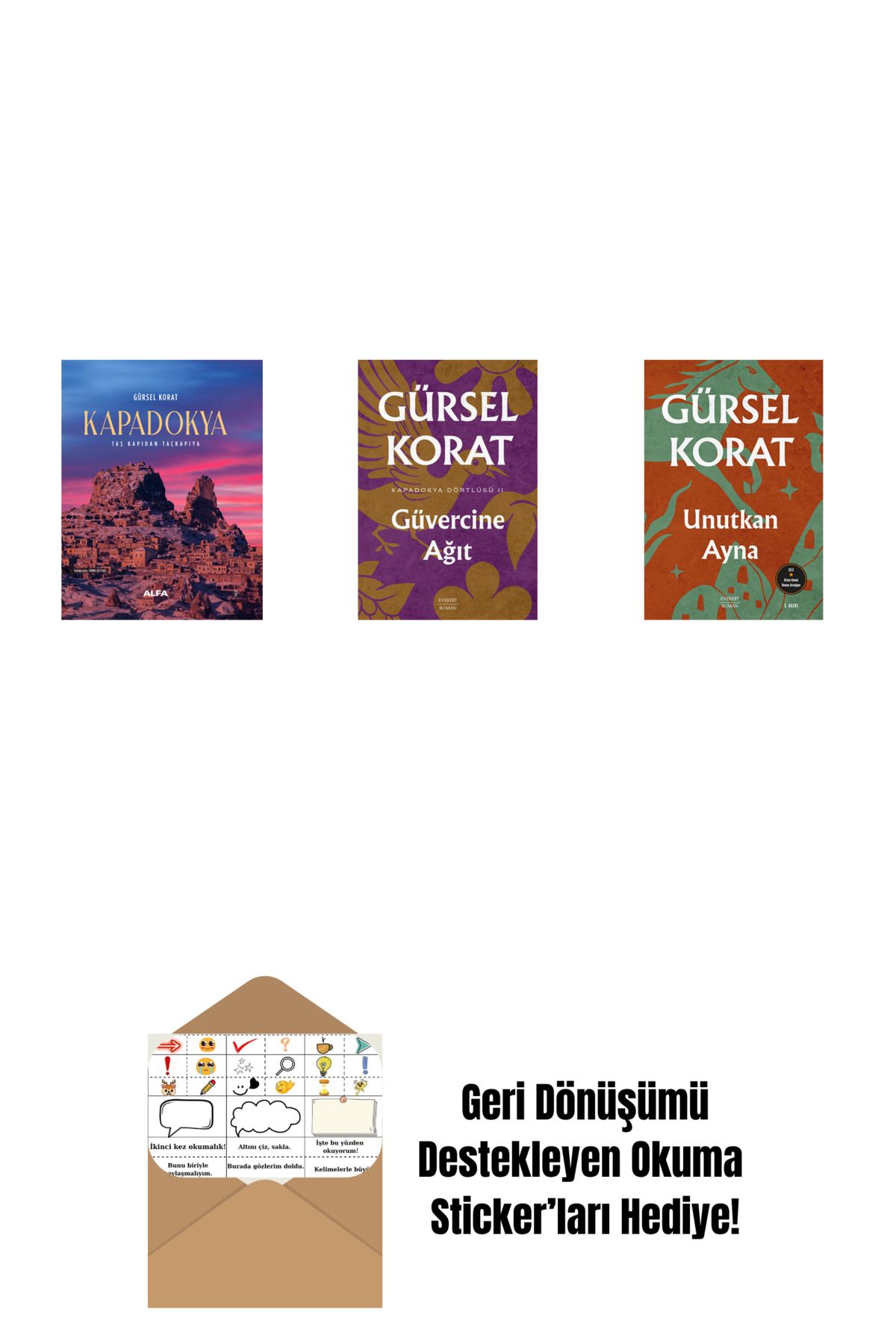 Everest Yayınları Kapadokya (Ciltli) + Güvercine Ağıt + Unutkan Ayna + Okuma Sticker'ları