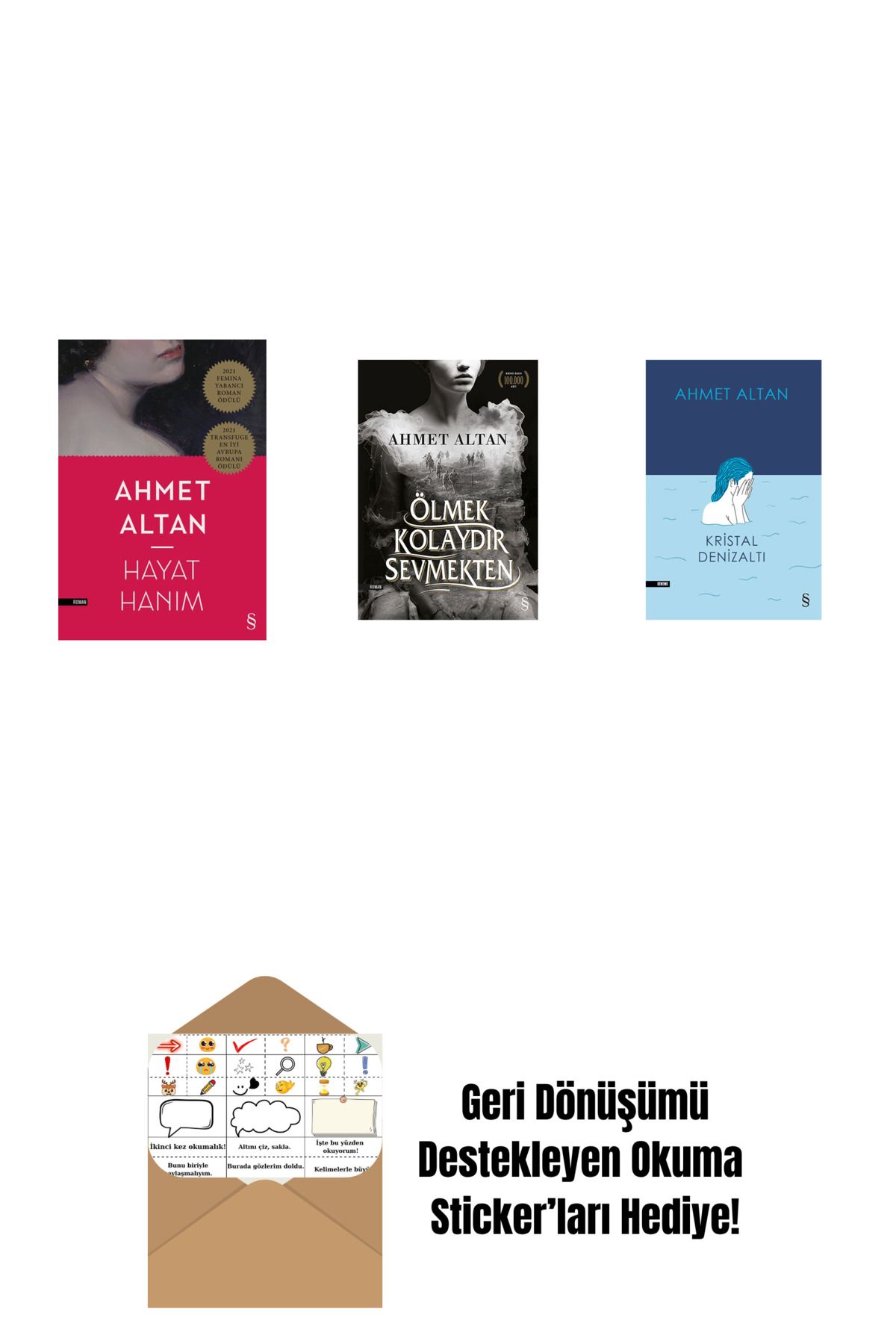 Everest Yayınları Hayat Hanım + Ölmek Kolaydır Sevmekten + Kristal Denizaltı + Okuma Sticker'ları