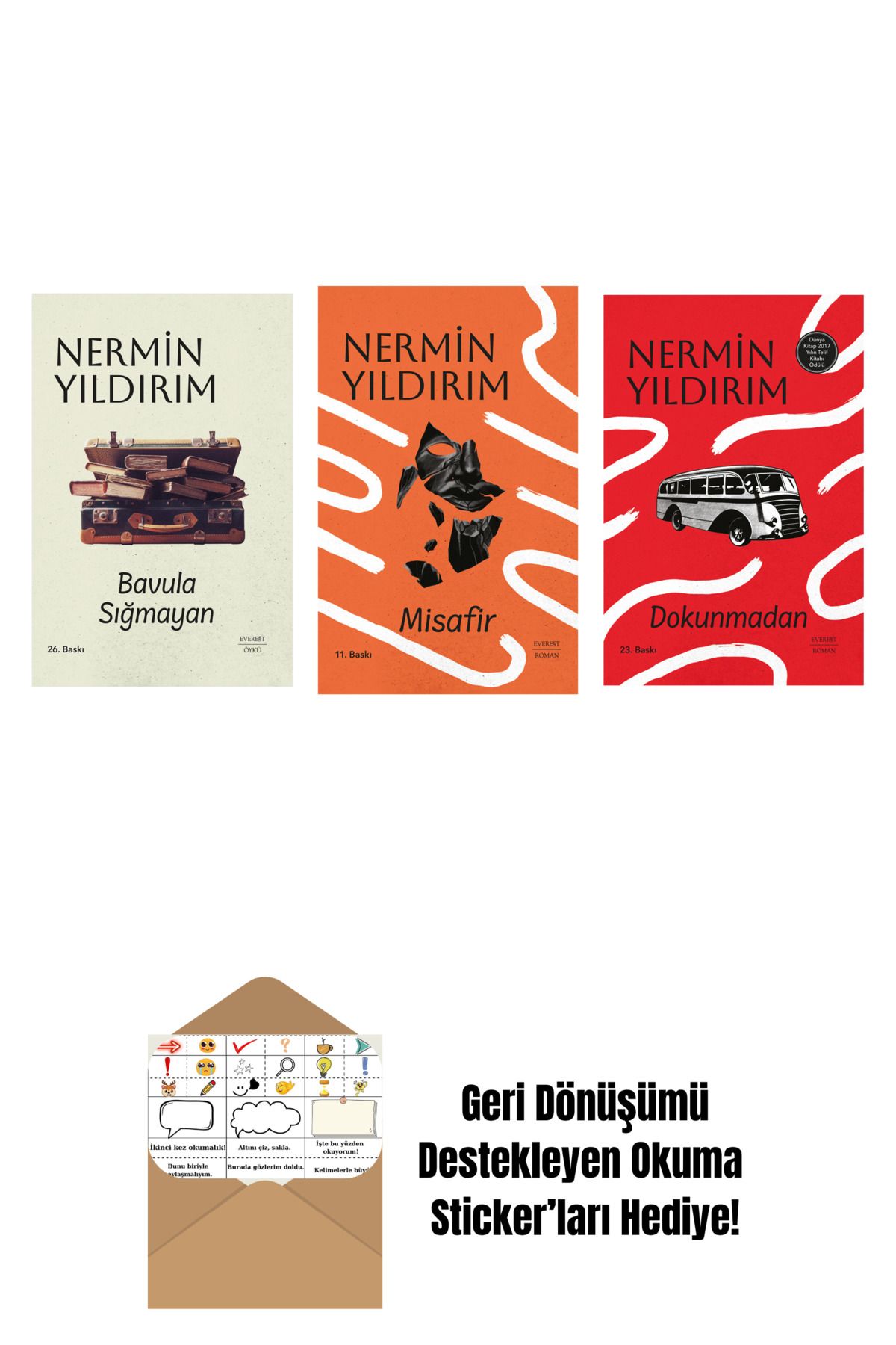 Everest Yayınları Bavula Sığmayan (Ciltli) + Misafir (Ciltli) + Dokunmadan (Ciltli) + Okuma Sticker'ları