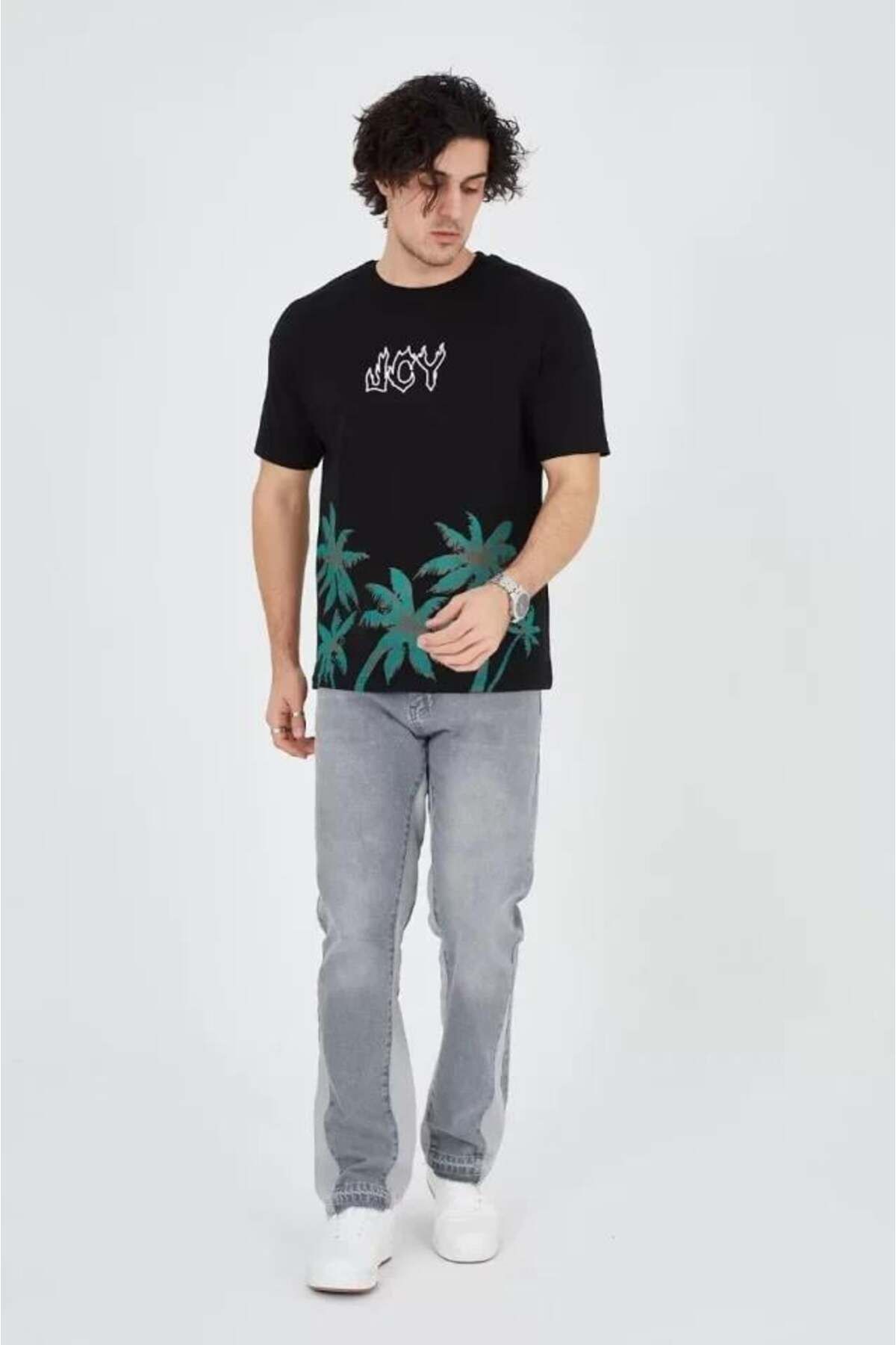 modamtn Erkek Baskılı Bisiklet Yaka T-Shirt - Siyah
