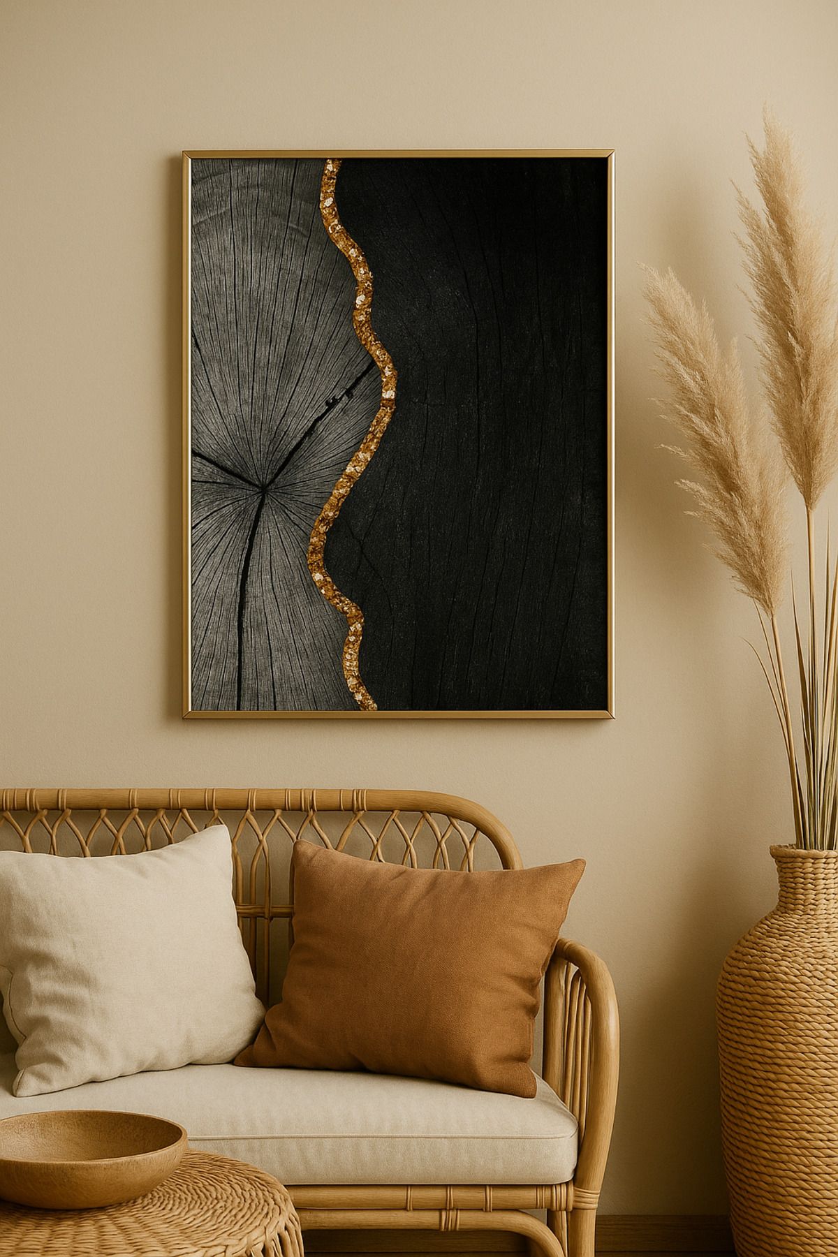 seninürünün Altın Çatlak - Gerçek Cama Baskı Gold Alüminyum Metal Çerçeveli Tekli Modern Tablo